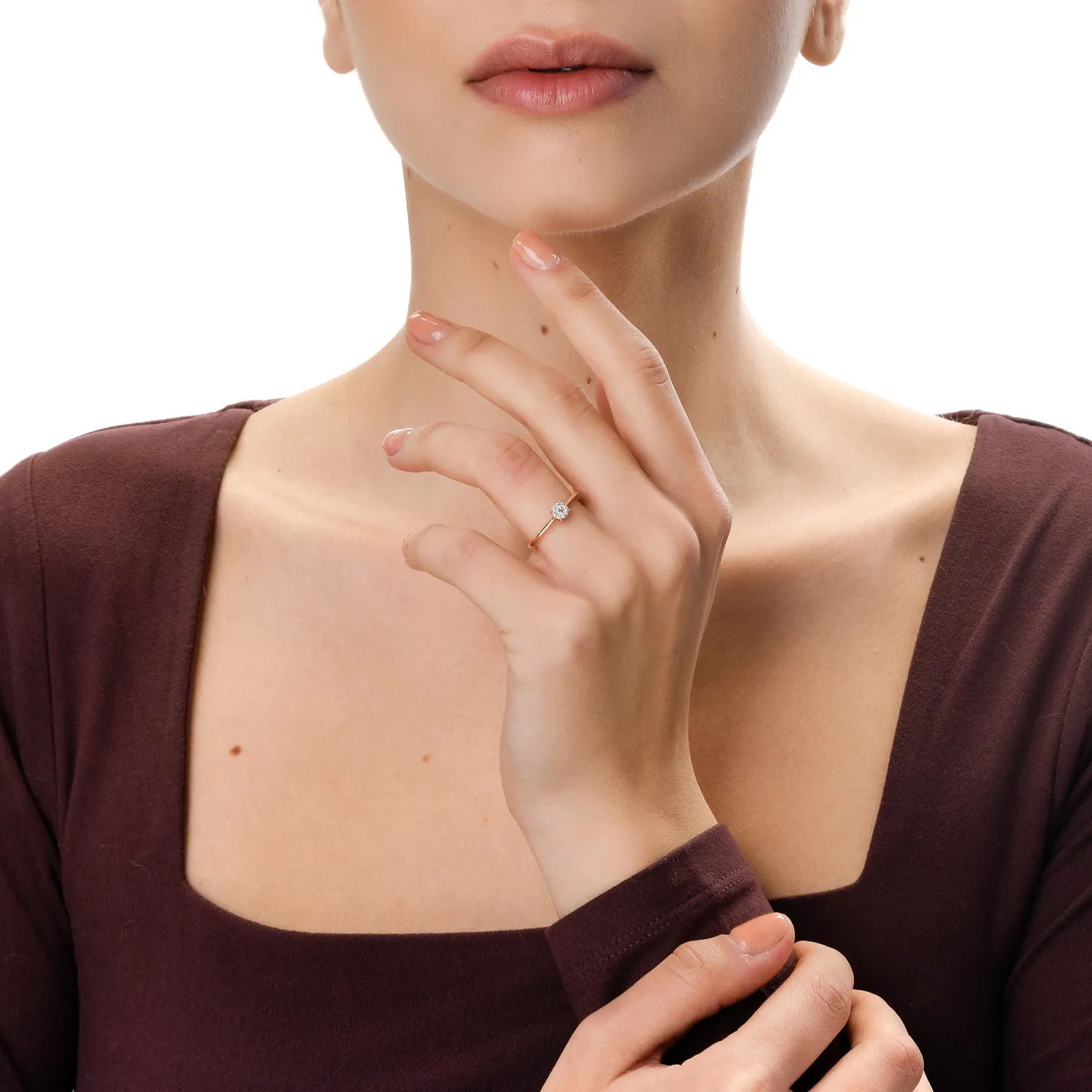 14K rózsaszín arany eljegyzési gyűrű 0.104ct gyémántokkal