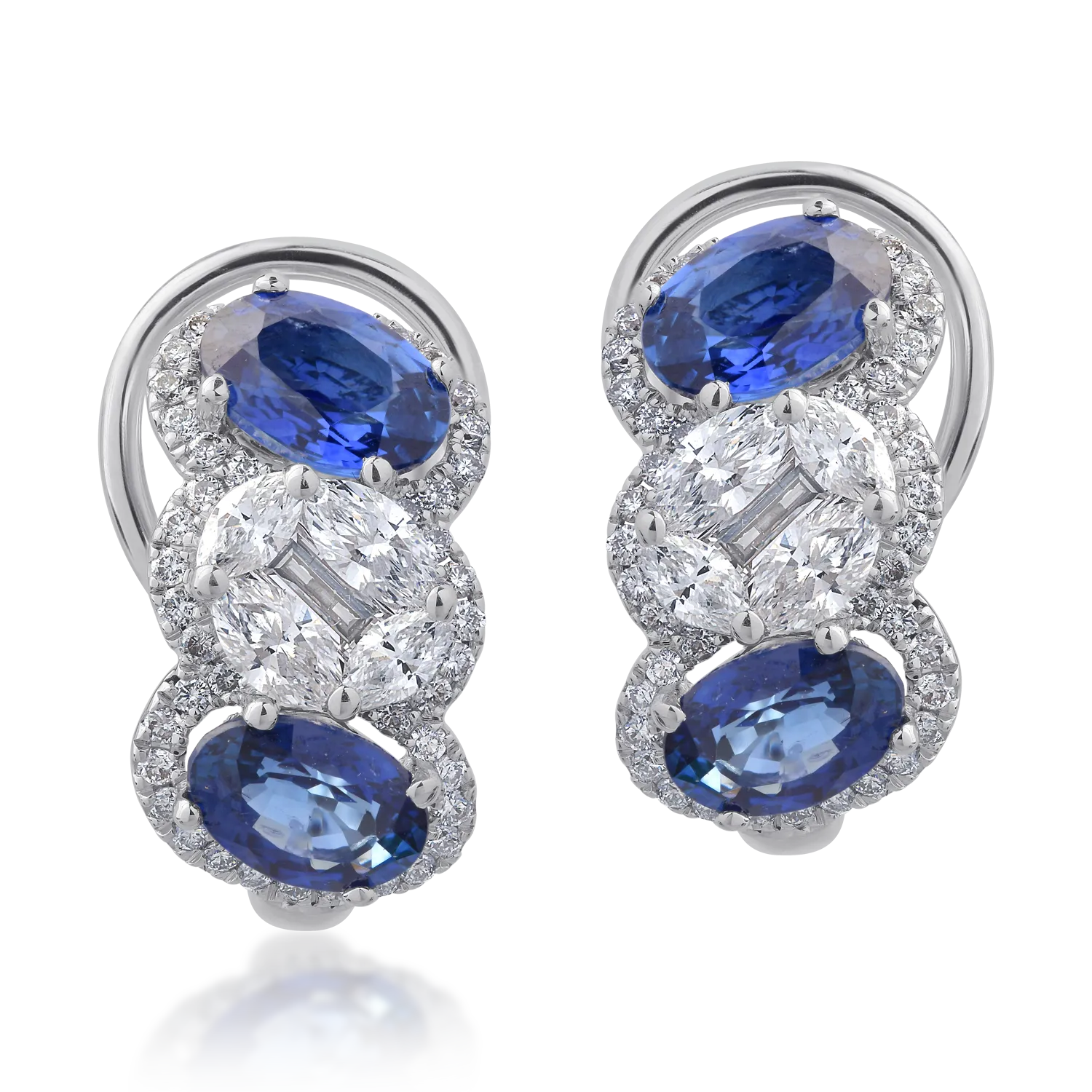 18K white gold earrings with 2.26ct sapphires and 0.52ct diamonds