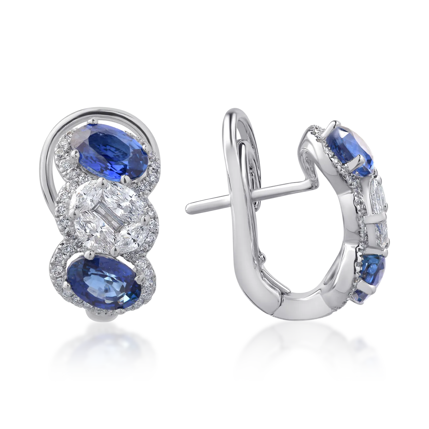 18K white gold earrings with 2.26ct sapphires and 0.52ct diamonds