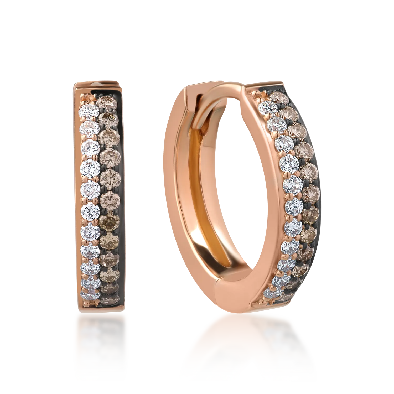 Cercei din aur roz de 18K cu diamante maro de 0.13ct si diamante transparente de 0.11ct