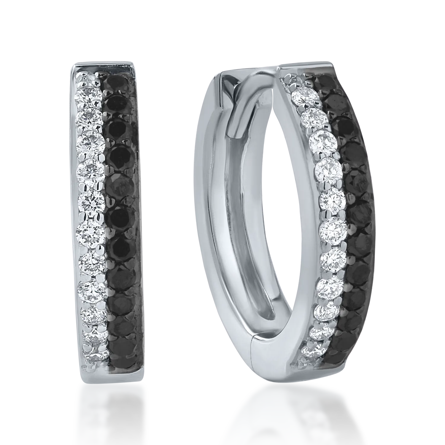 Cercei din aur alb cu diamante negre de 0.15ct si diamante transparente de 0.11ct