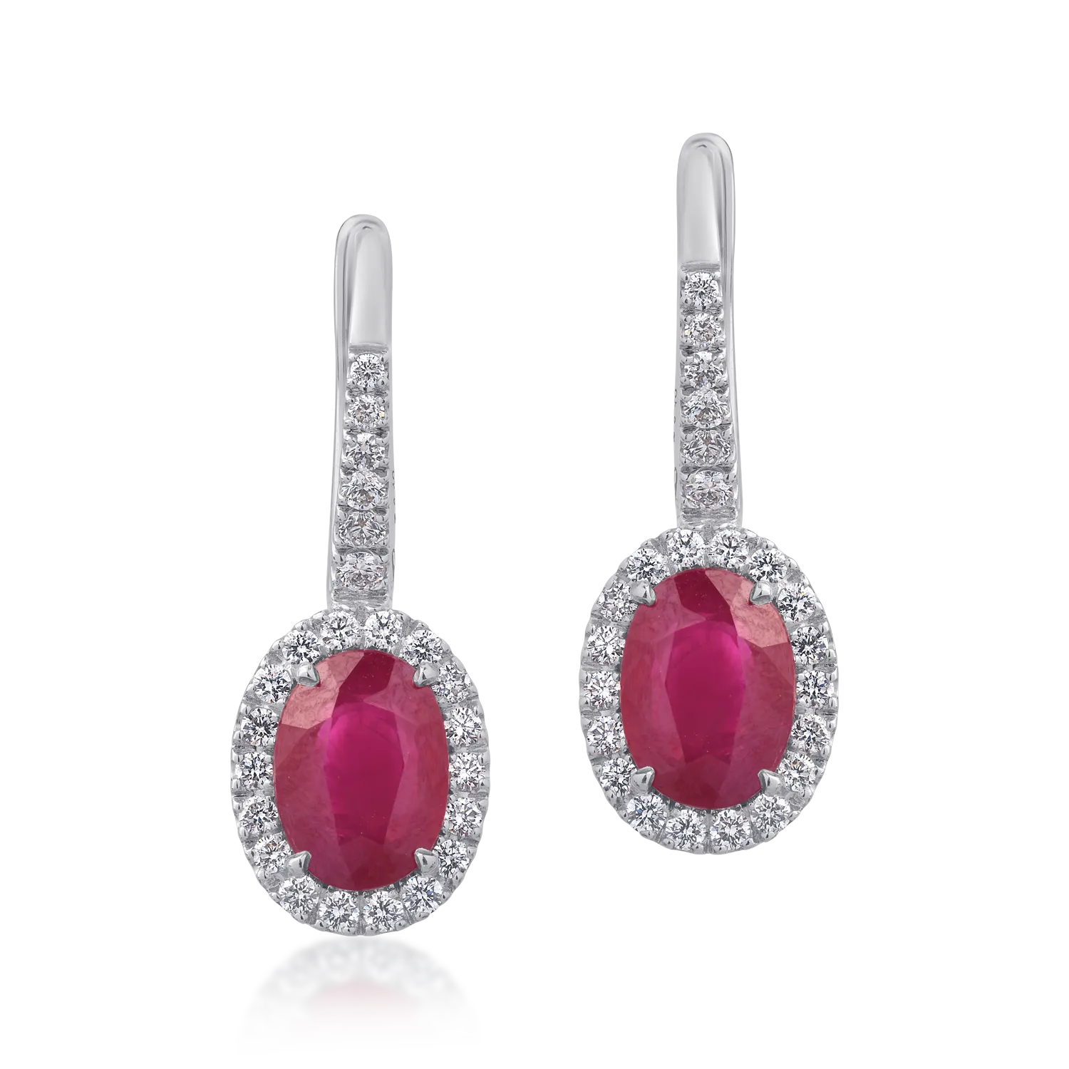 Cercei din aur alb cu rubine ovale de 3.12ct si diamante round de 0.46ct