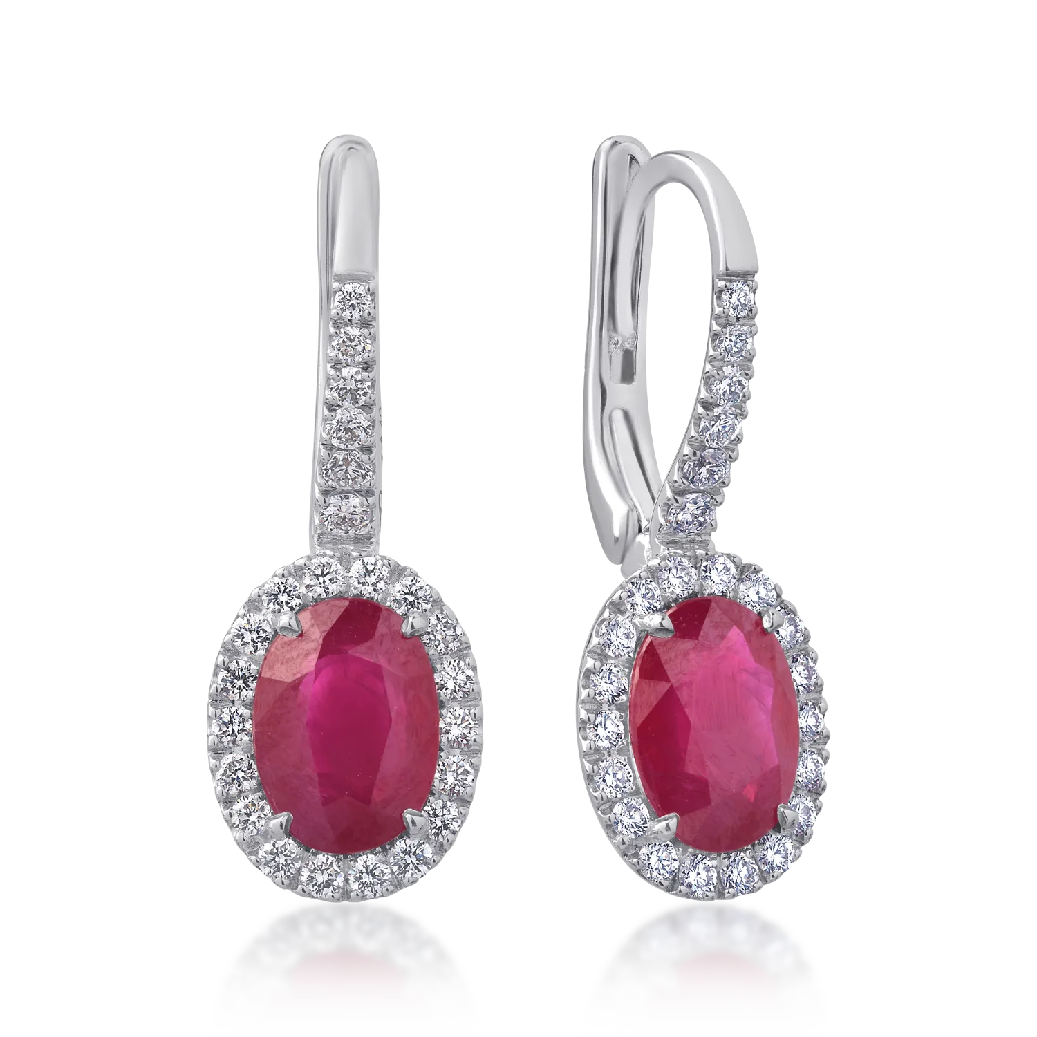 TEILOR Cercei din aur alb cu rubine ovale de 3.12ct si diamante round de 0.46ct