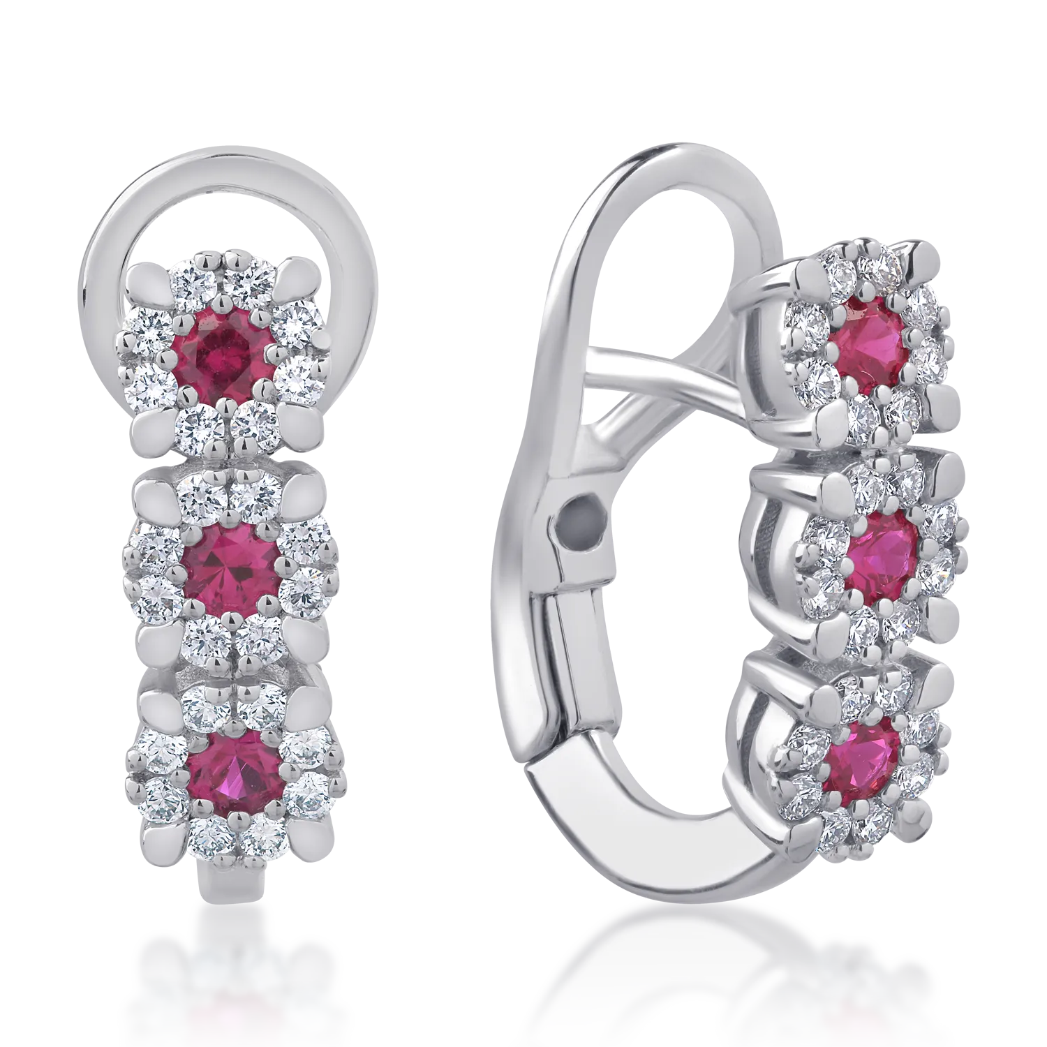 Обеци от 18K бяло злато с рубини 0.36ct и диаманти 0.32ct