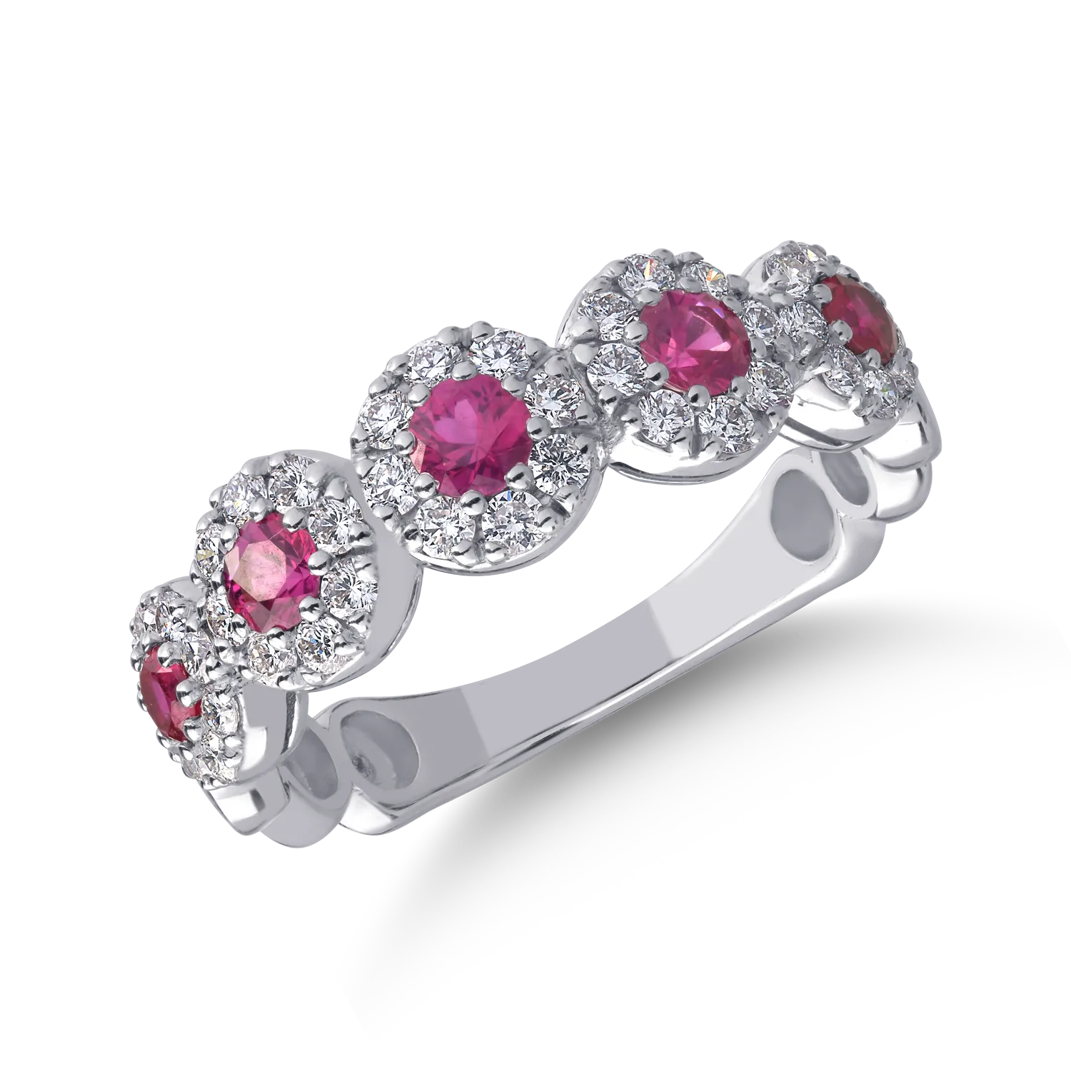 18K white gold ring with 0.58ct rubies and 0.54ct diamonds
