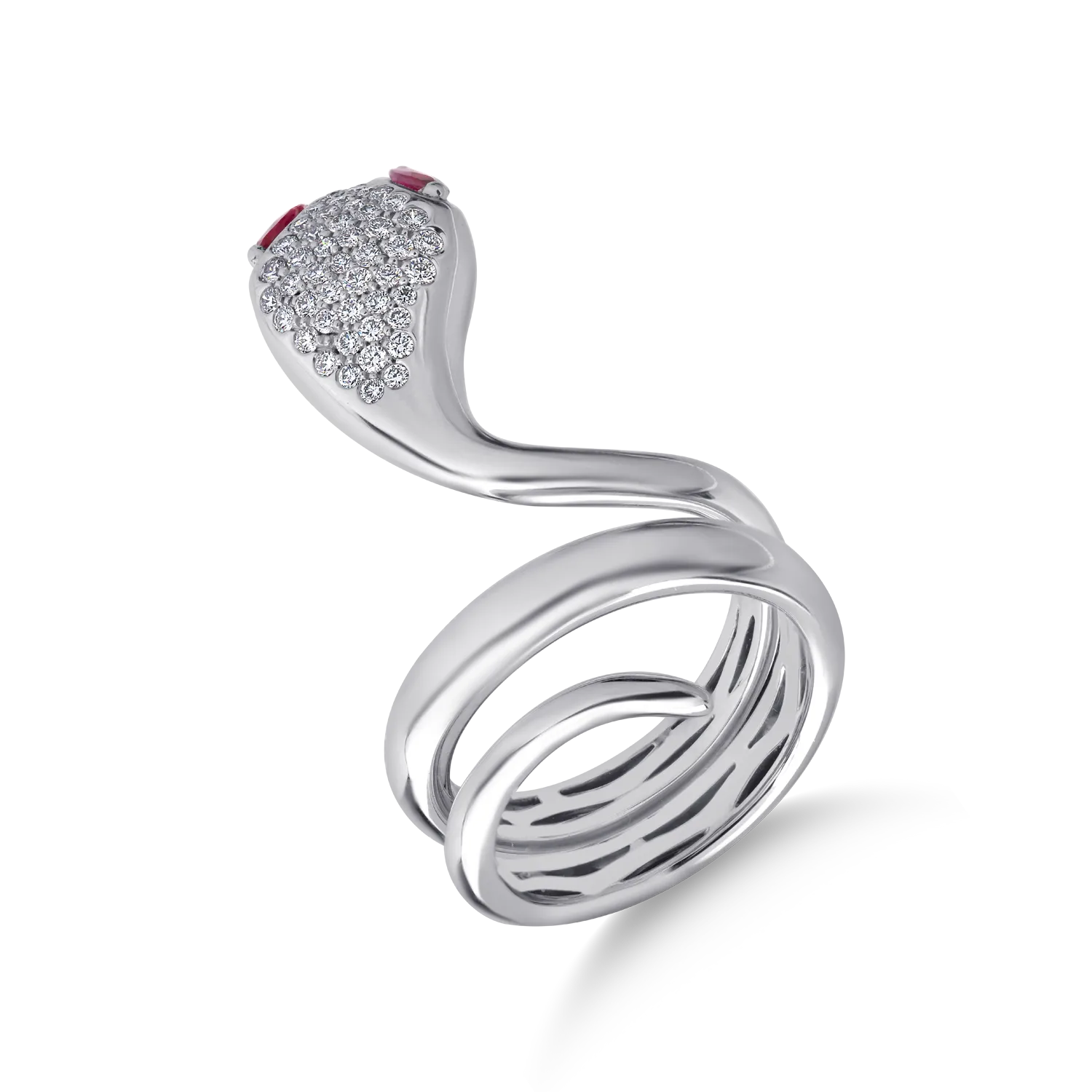 Inel sarpe din aur alb cu rubine marquise de 0.5ct si diamante de 0.5ct
