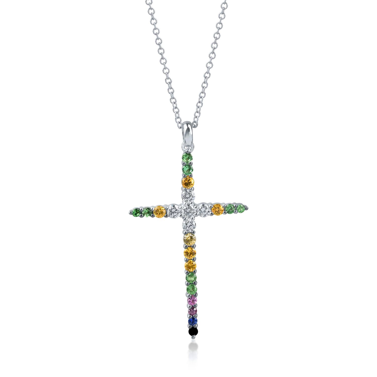 Lant cu pandantiv cruciulita din aur alb cu pietre pretioase de 1.1ct