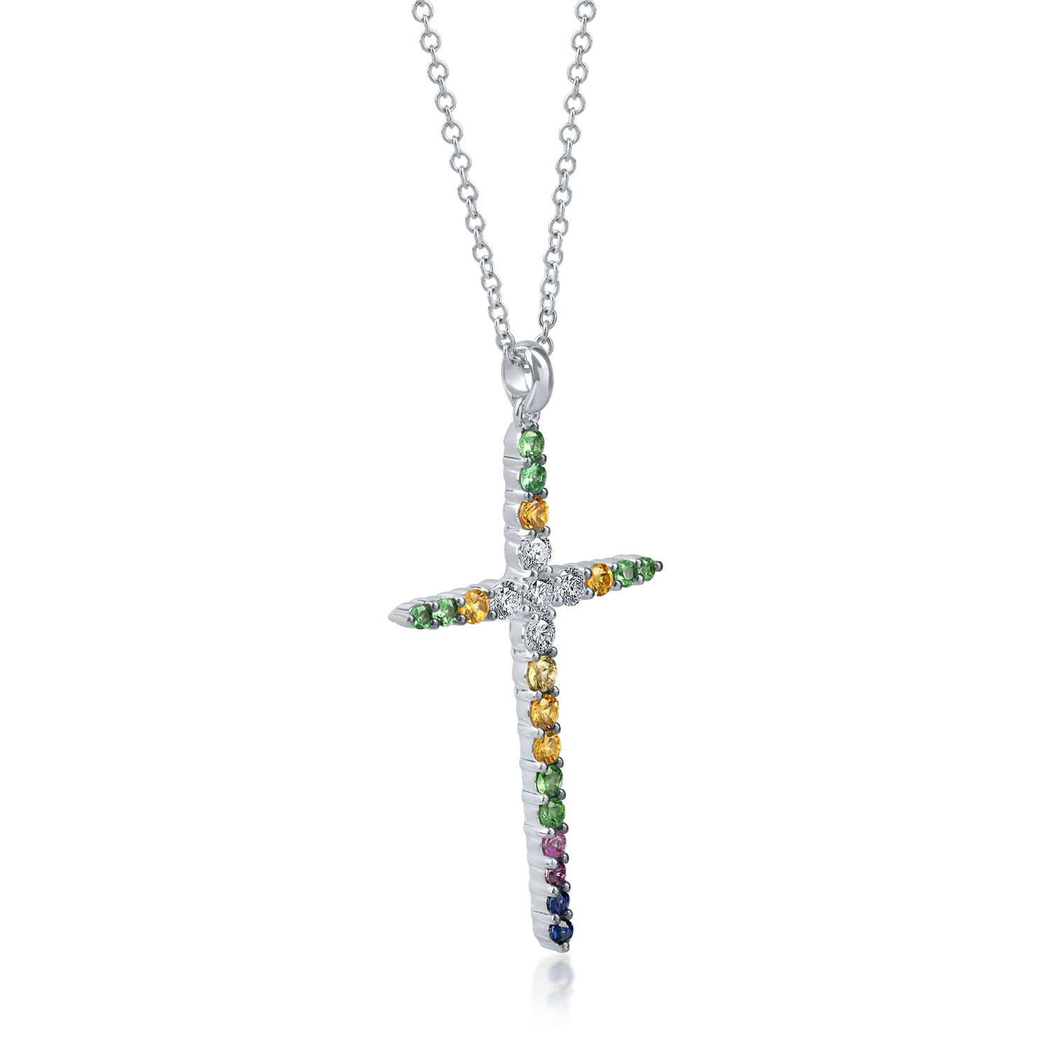 Lant cu pandantiv cruciulita din aur alb cu pietre pretioase de 1.1ct