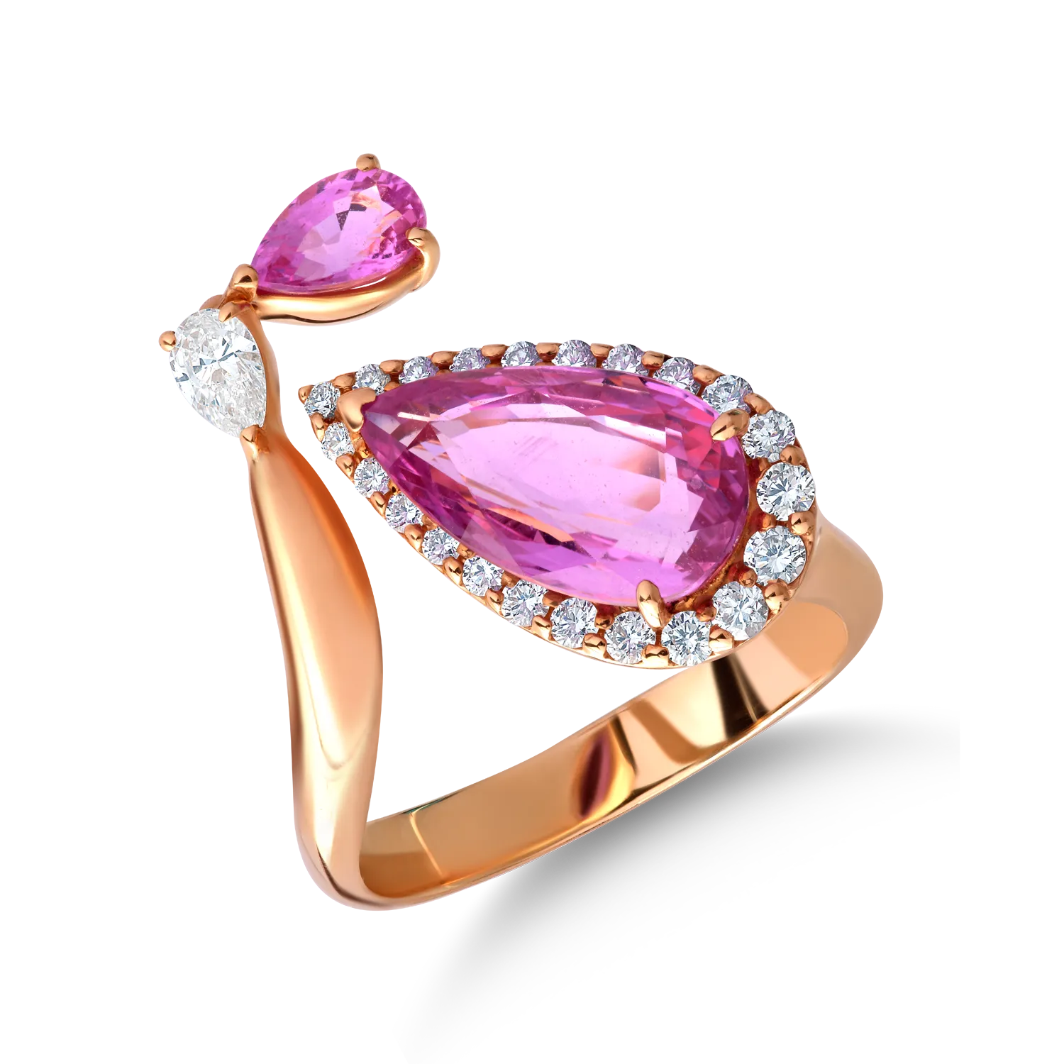 18K rózsaszín arany gyűrű 4.33ct rózsaszín zafírral és 0.47ct gyémánttal