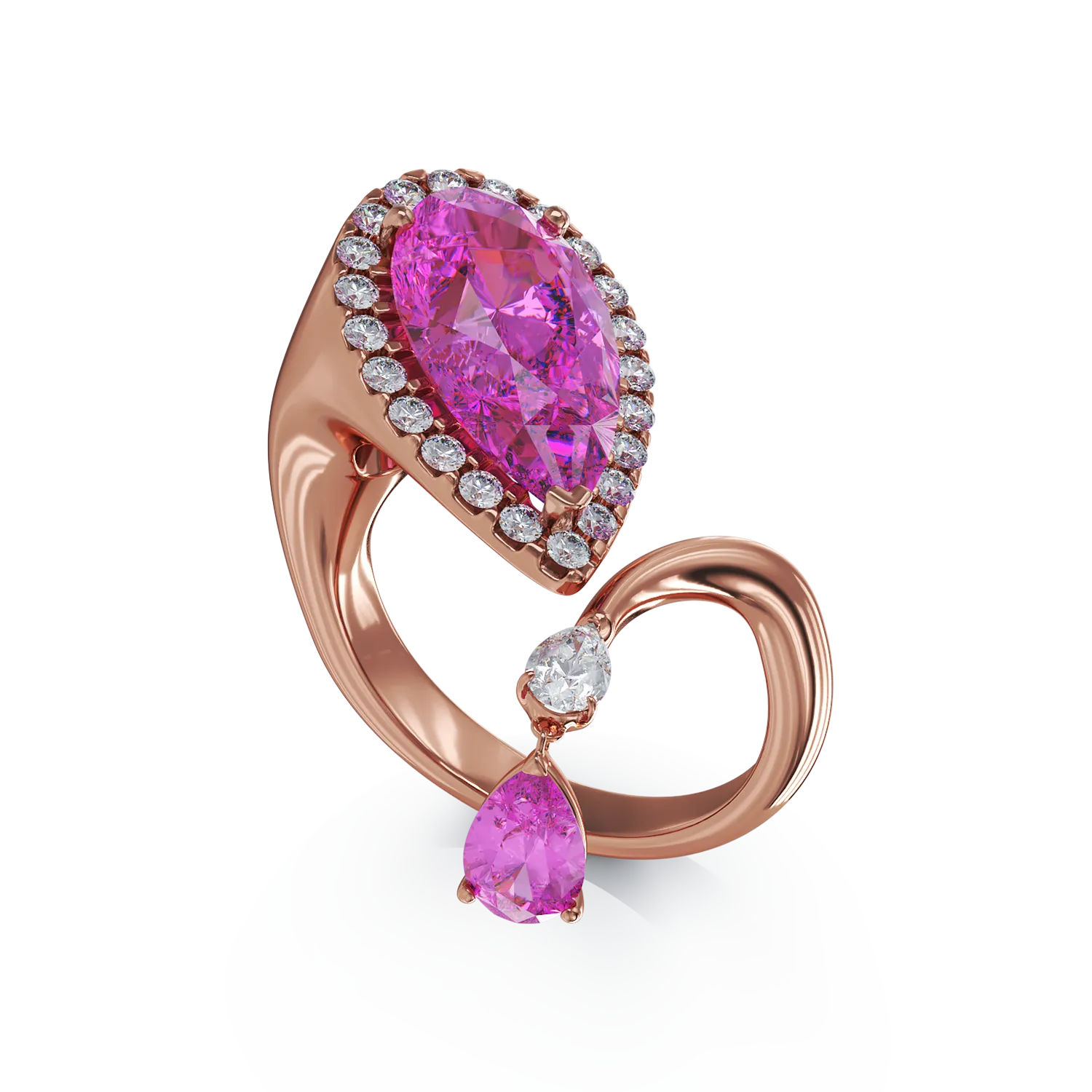 Inel din aur roz cu safire roz de 4.33ct si diamante de 0.47ct