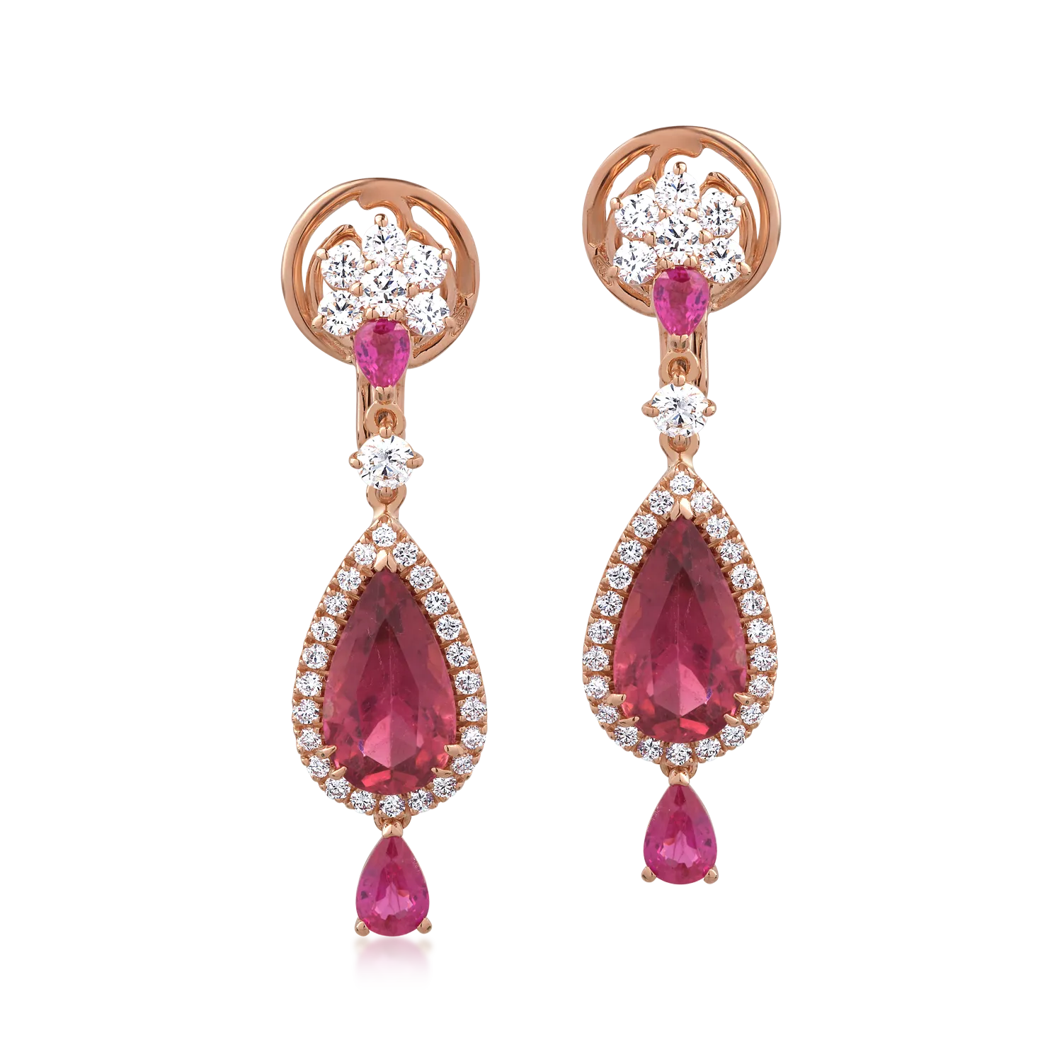 18K rose gold earrings with 8.23ct precious and semi-precious stones