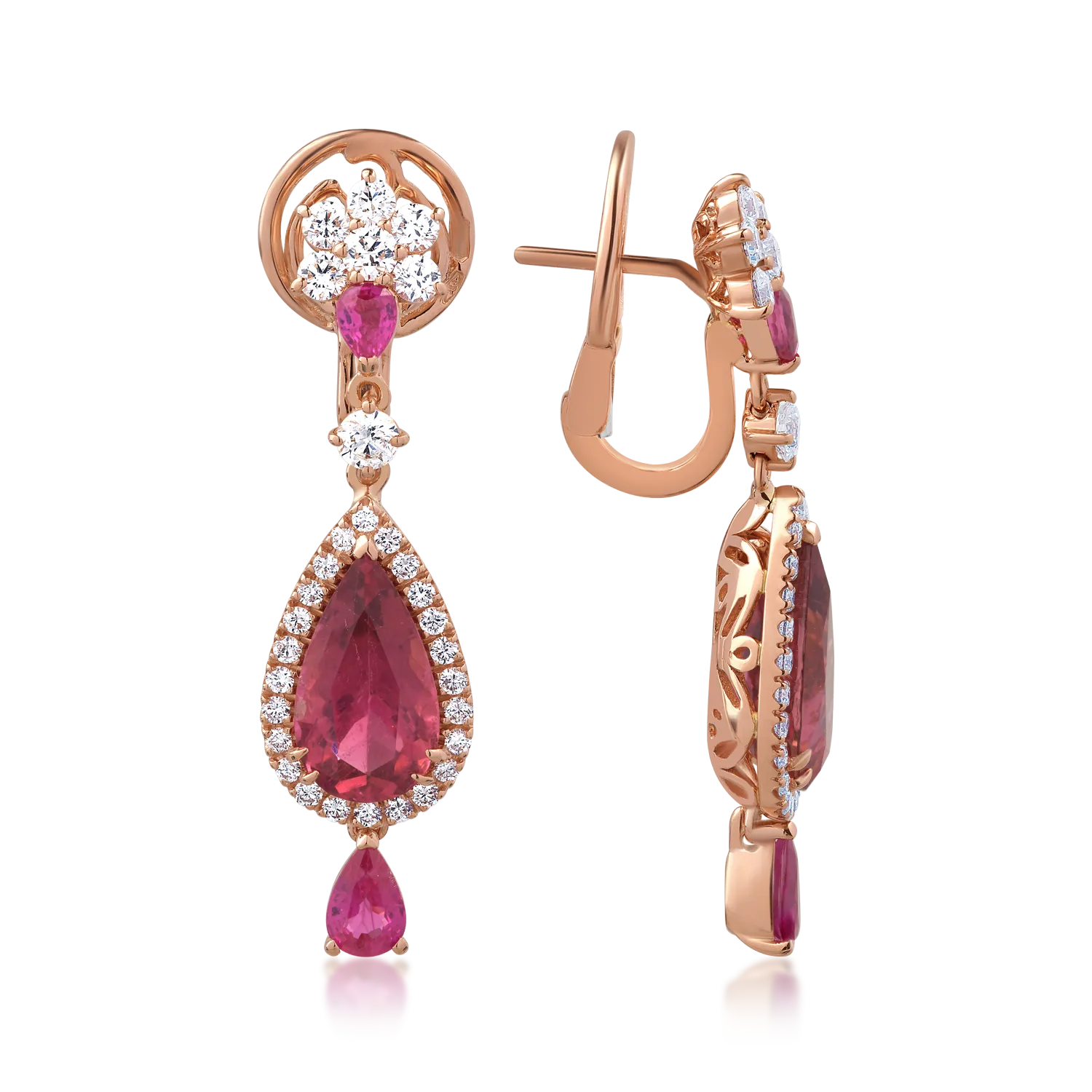 18K rose gold earrings with 8.23ct precious and semi-precious stones