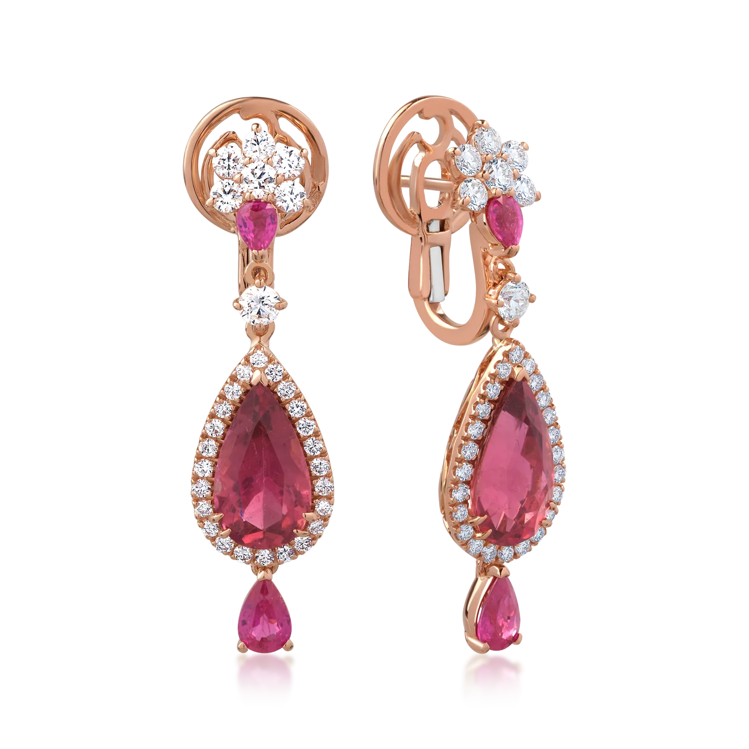 Обеци от 18K розово злато със скъпоценни и полускъпоценни камъни 8.23ct