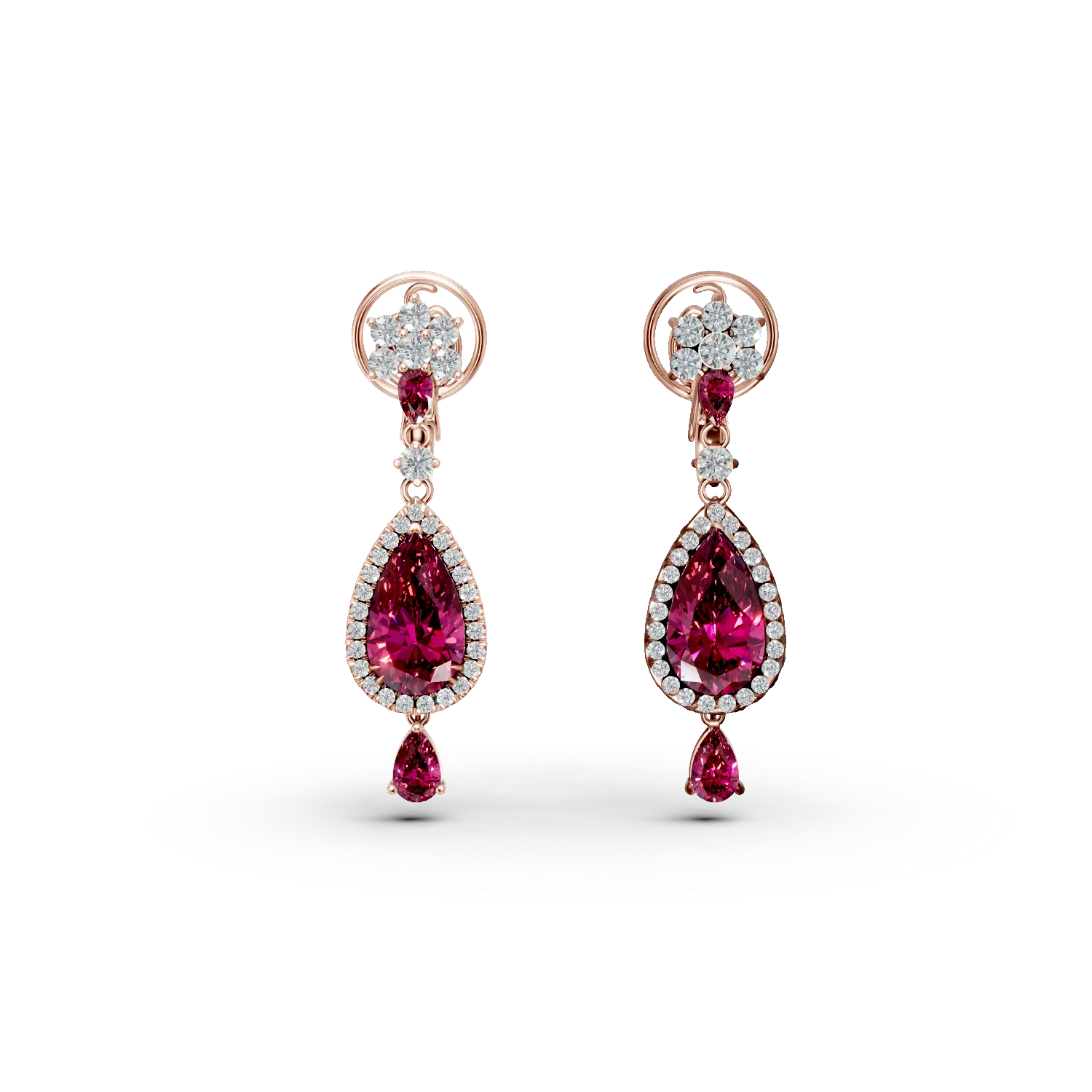 Cercei din aur roz cu pietre pretioase si semipretioase de 8.23ct
