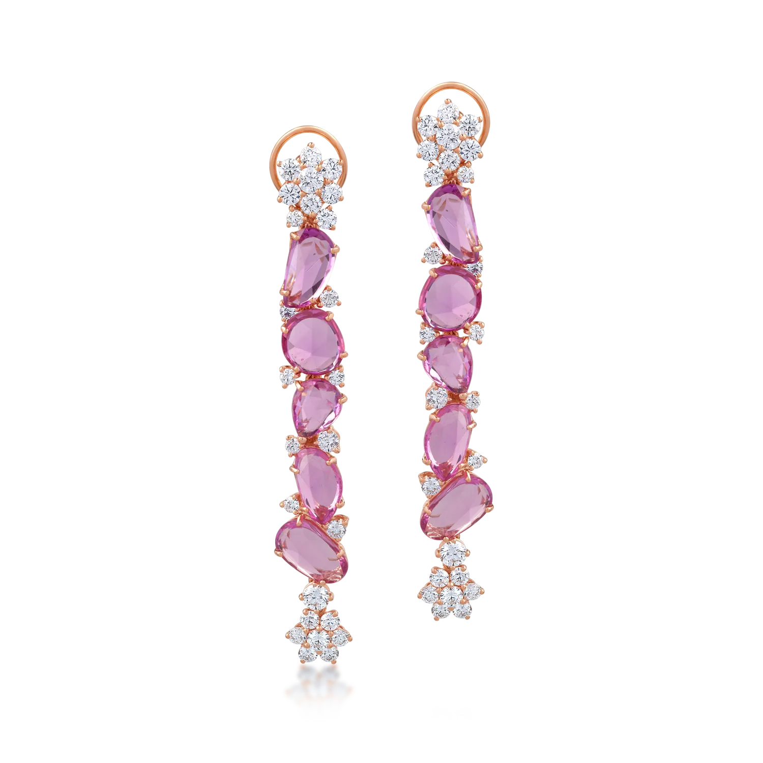 18K rose gold earrings with 13.73ct pink sapphires and 2.91ct diamonds