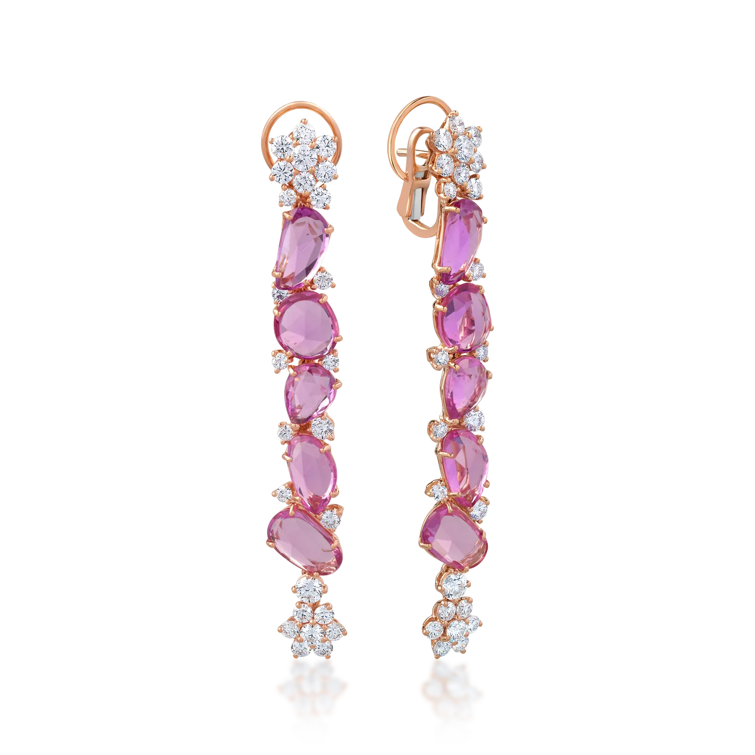 18K rose gold earrings with 13.73ct pink sapphires and 2.91ct diamonds