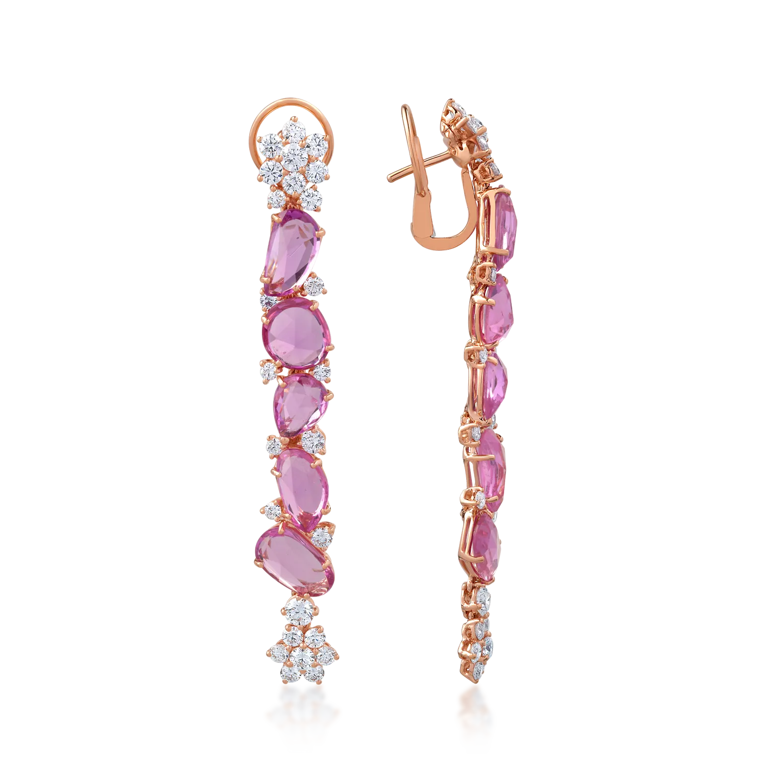 18K rose gold earrings with 13.73ct pink sapphires and 2.91ct diamonds