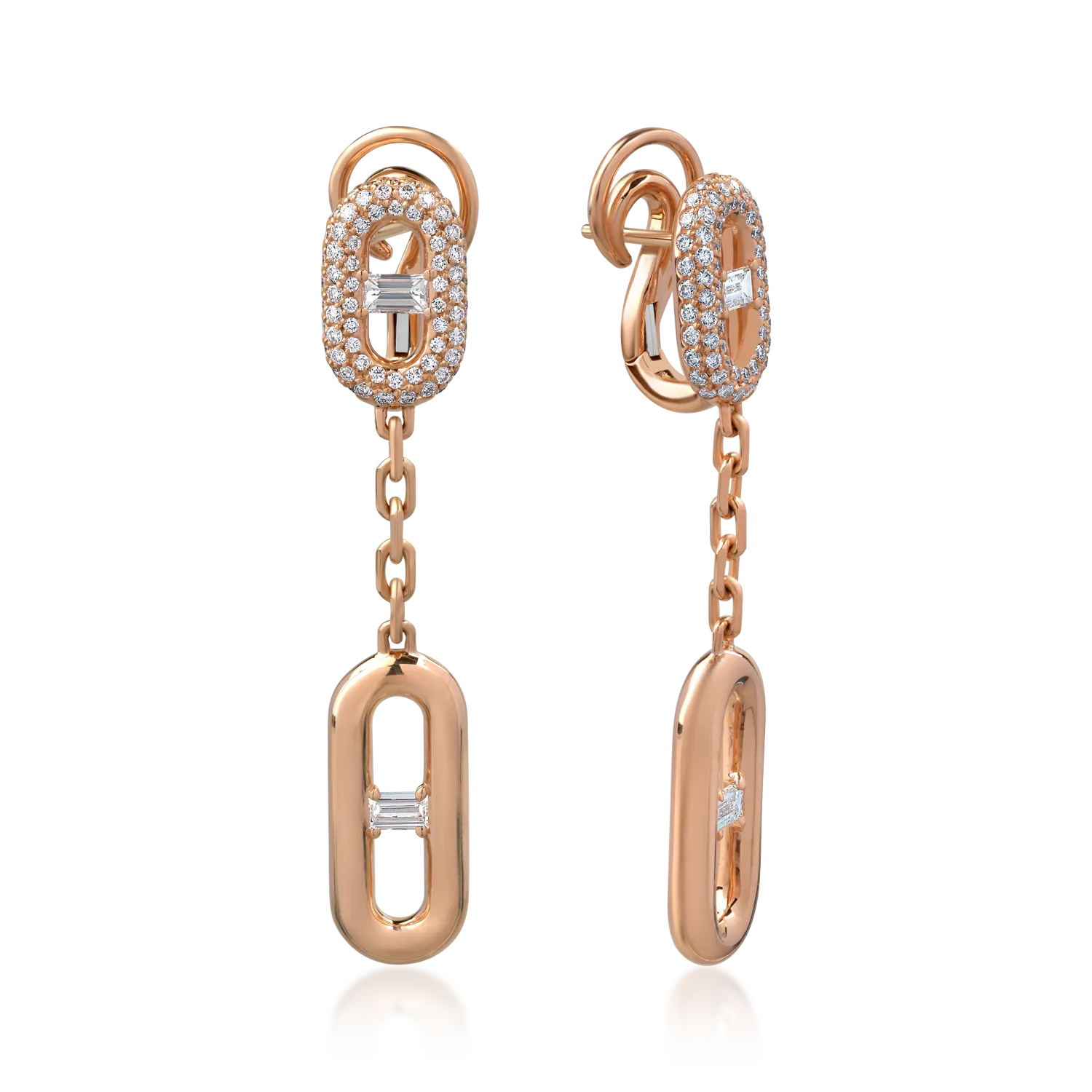 Teilor Cercei din aur roz cu diamante baguette si round de 1.4ct