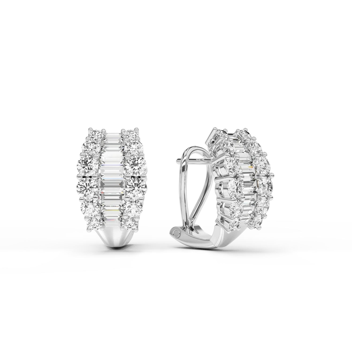 Cercei din aur alb cu diamante baguette si rotunde de 1.46ct