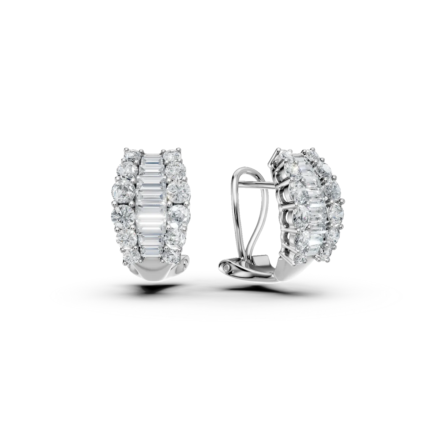 Cercei din aur alb cu diamante baguette si rotunde de 1.46ct