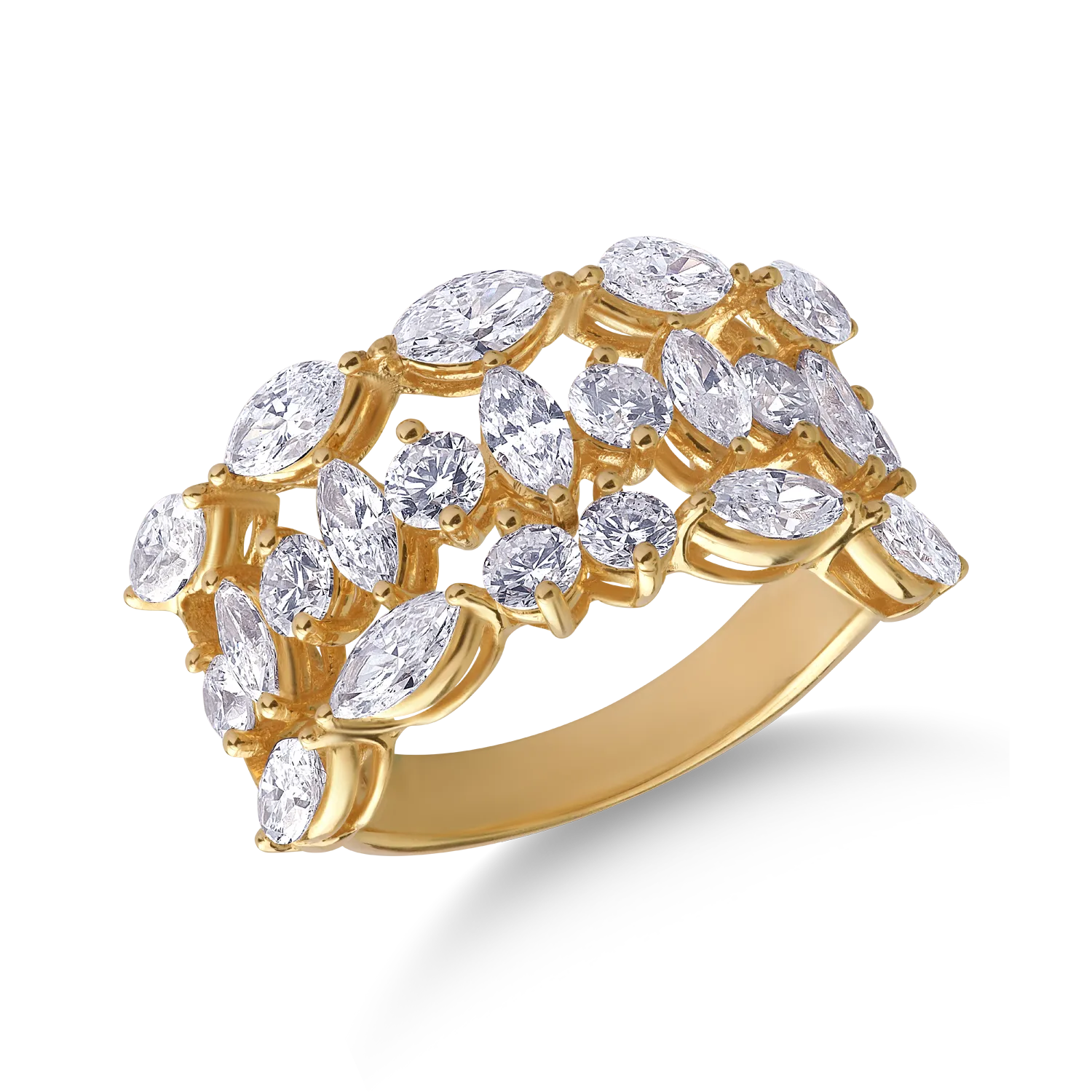 Inel din aur galben cu diamante marquise si rotunde de 2.8ct