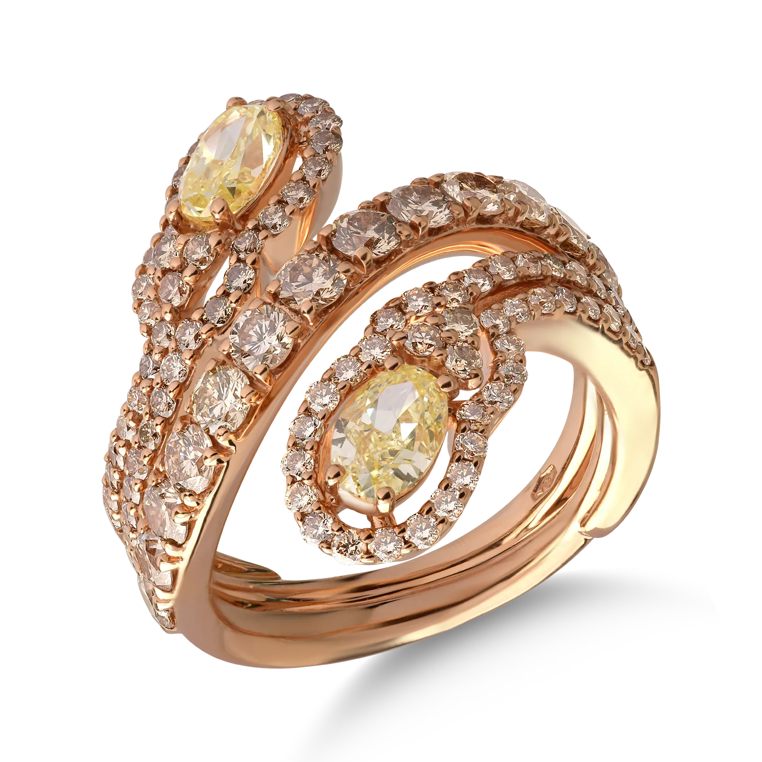 18K rose gold ring with 1.01ct fancy-yellow diamonds and 1.94ct brown diamonds