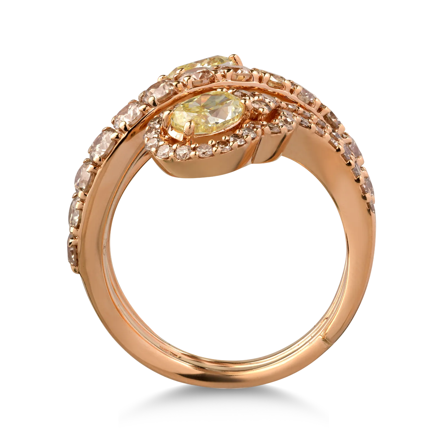 18K rose gold ring with 1.01ct fancy-yellow diamonds and 1.94ct brown diamonds