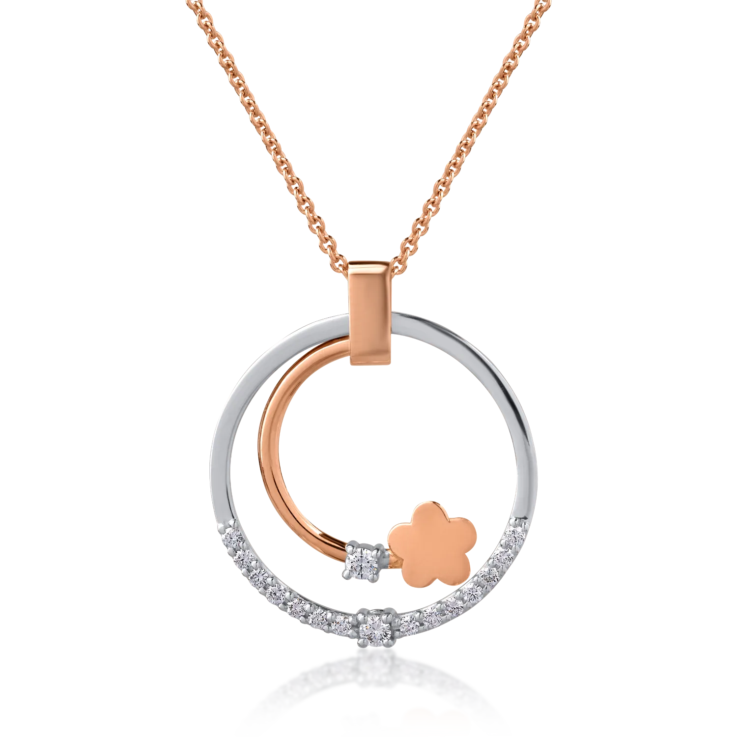 Teilor Lant cu pandantiv din aur alb-roz cu diamante de 0.2ct