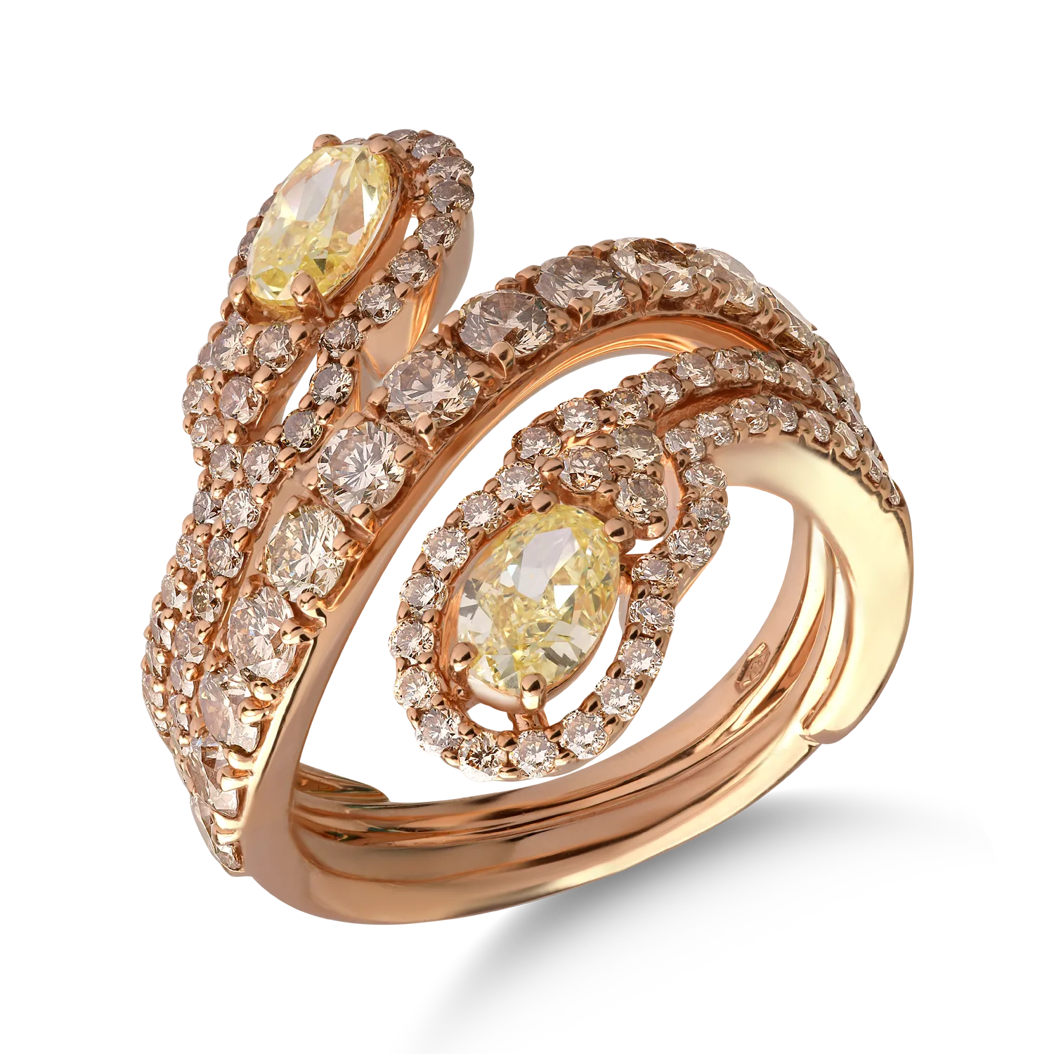 18K rose gold ring with 1.35ct yellow diamonds and 1.88ct brown diamonds