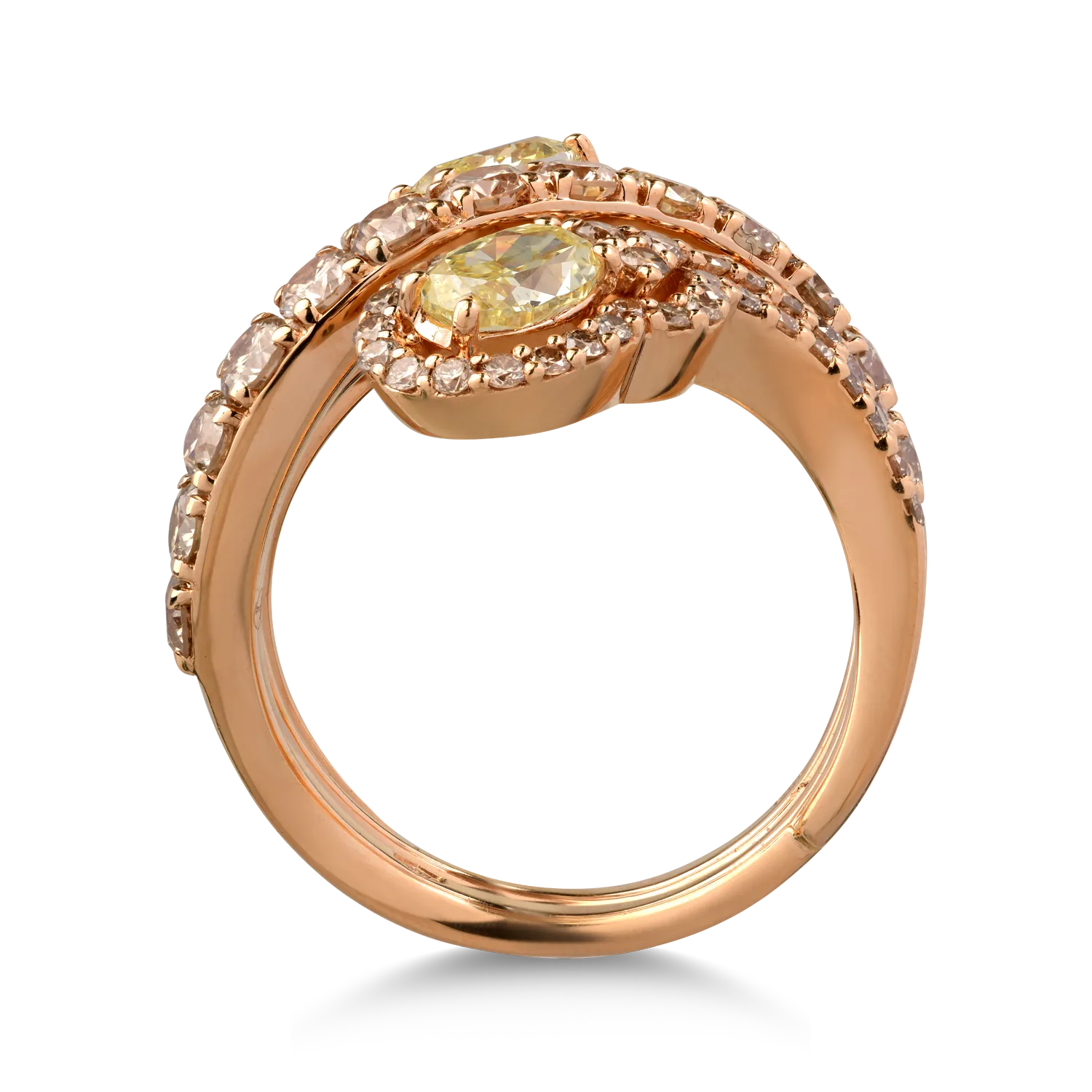 18K rose gold ring with 1.35ct yellow diamonds and 1.88ct brown diamonds