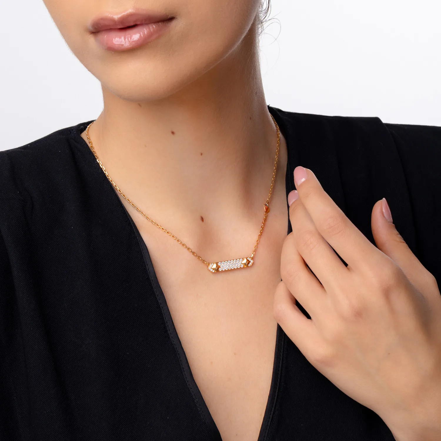 Lant cu pandantiv din aur roz cu diamante de 0.65ct