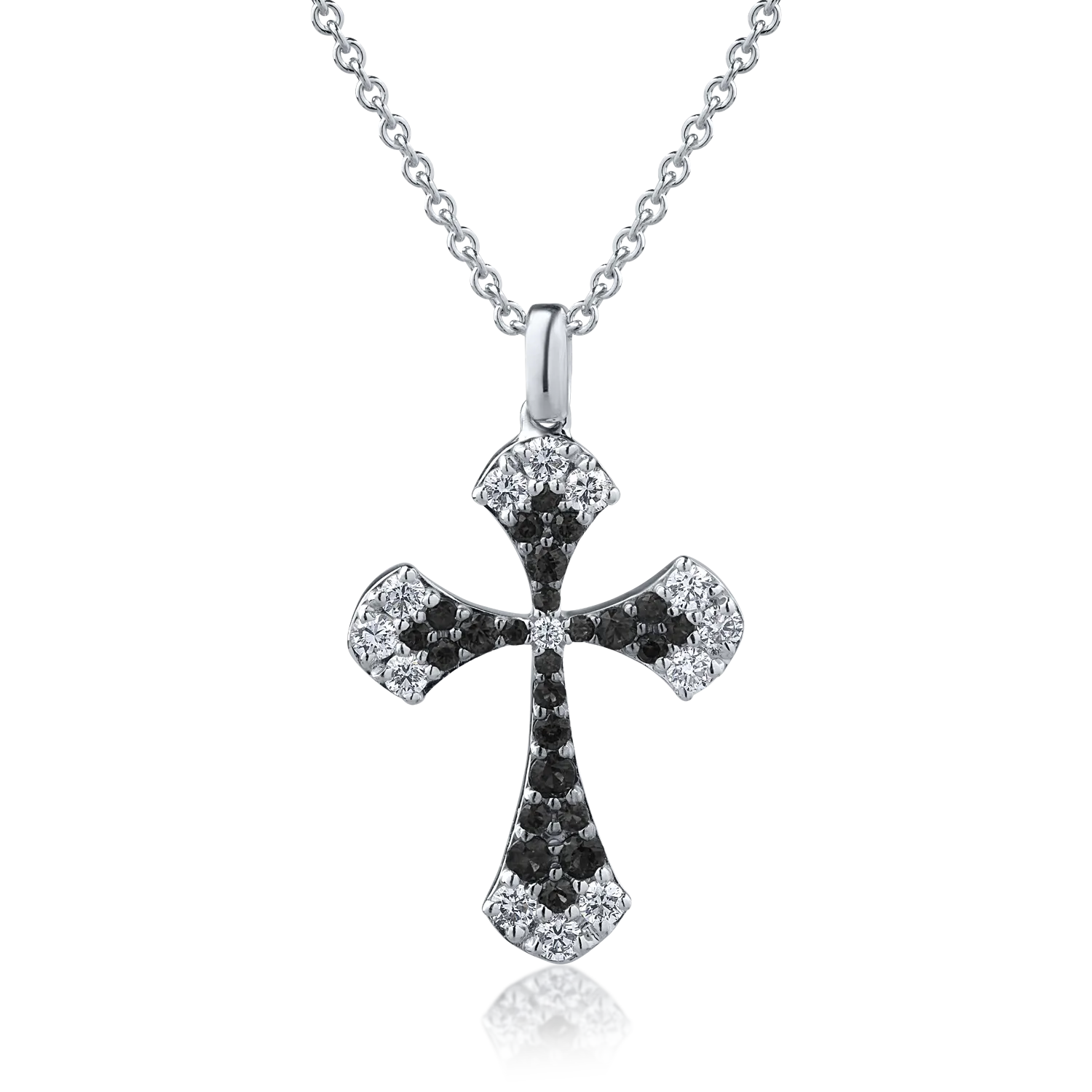 18K white gold cross pendant necklace with 0.42ct clear diamonds and 0.45ct black diamonds