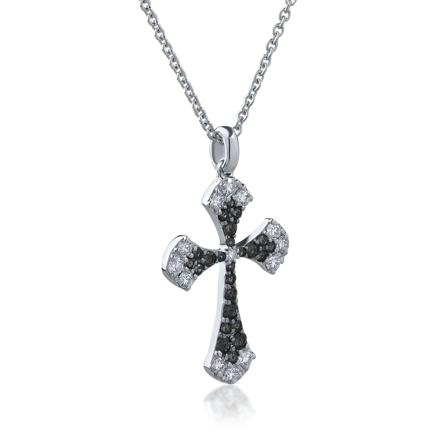 18K white gold cross pendant necklace with 0.42ct clear diamonds and 0.45ct black diamonds