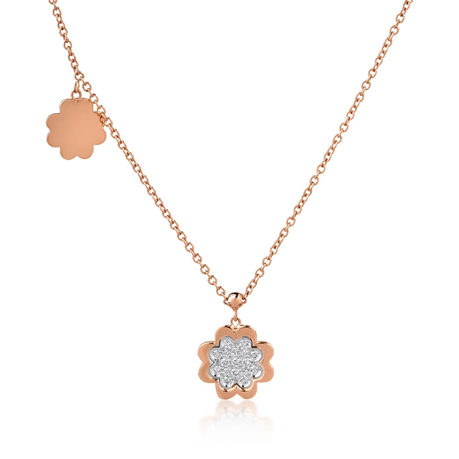 lant cu pandantiv din aur roz cu diamante de 0.17ct