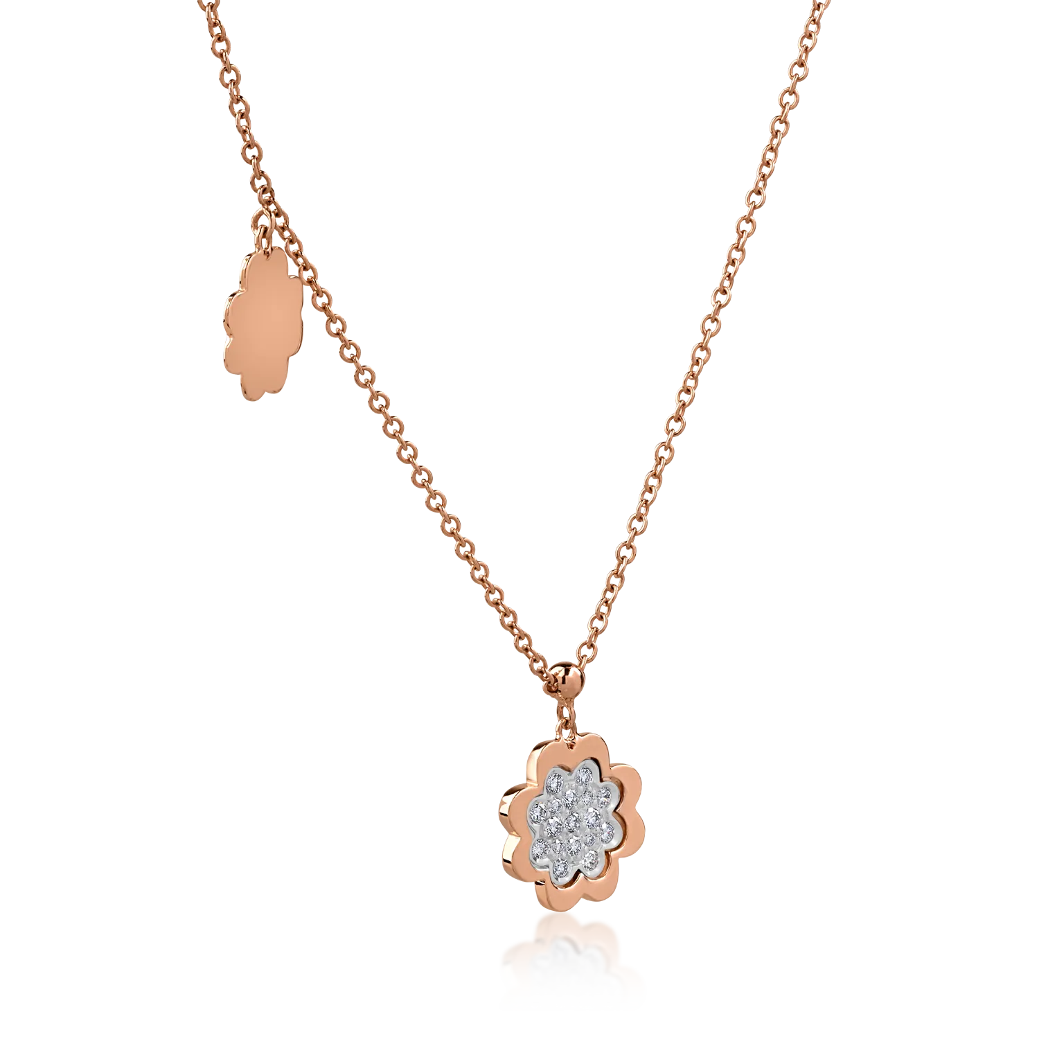 lant cu pandantiv din aur roz de 18K cu diamante de 0.17ct