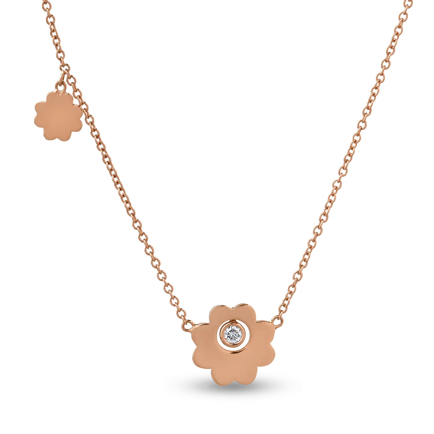 Lant cu pandantiv din aur roz cu diamant de 0.05ct