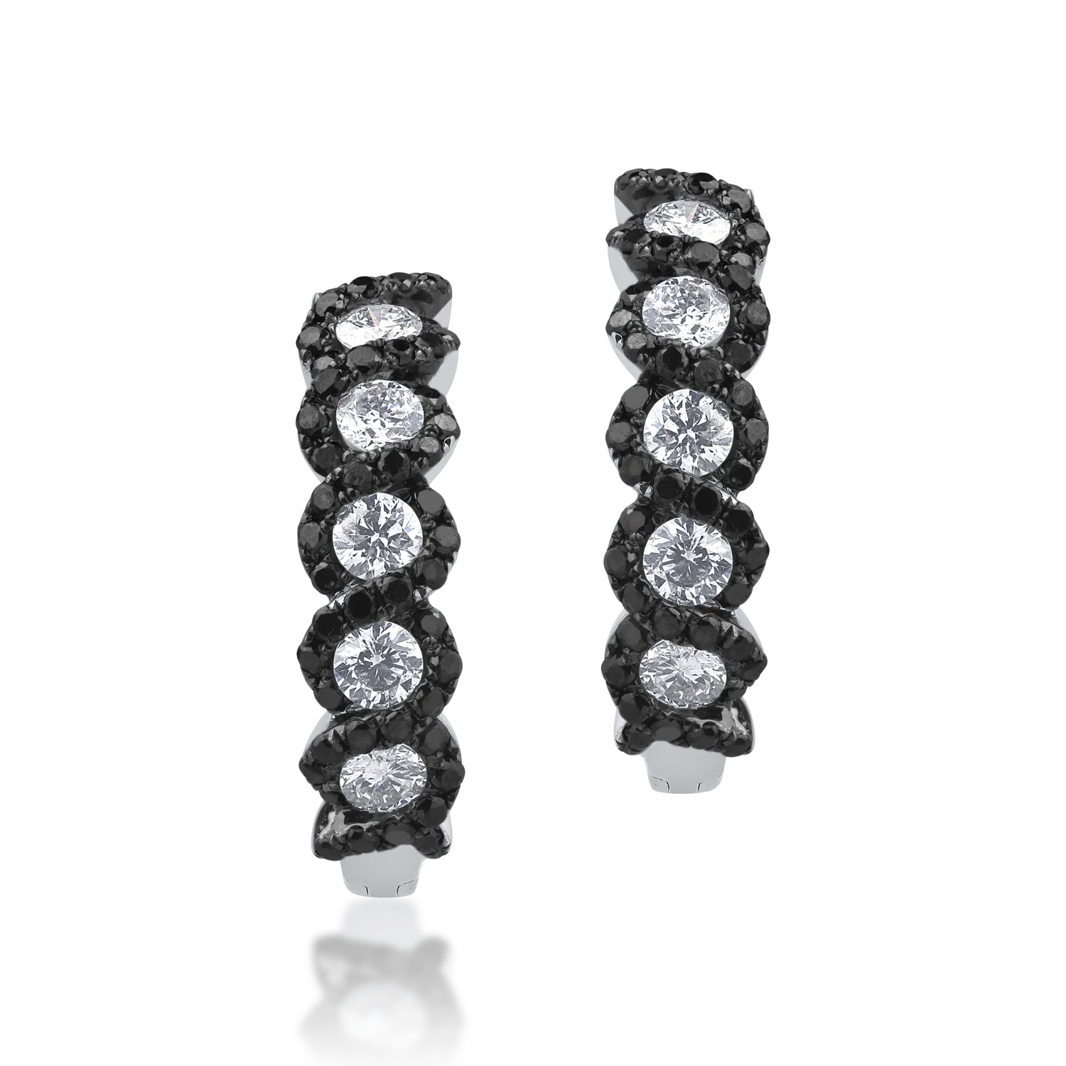 18K white gold earrings with 0.54ct clear diamonds and 0.47ct black diamonds