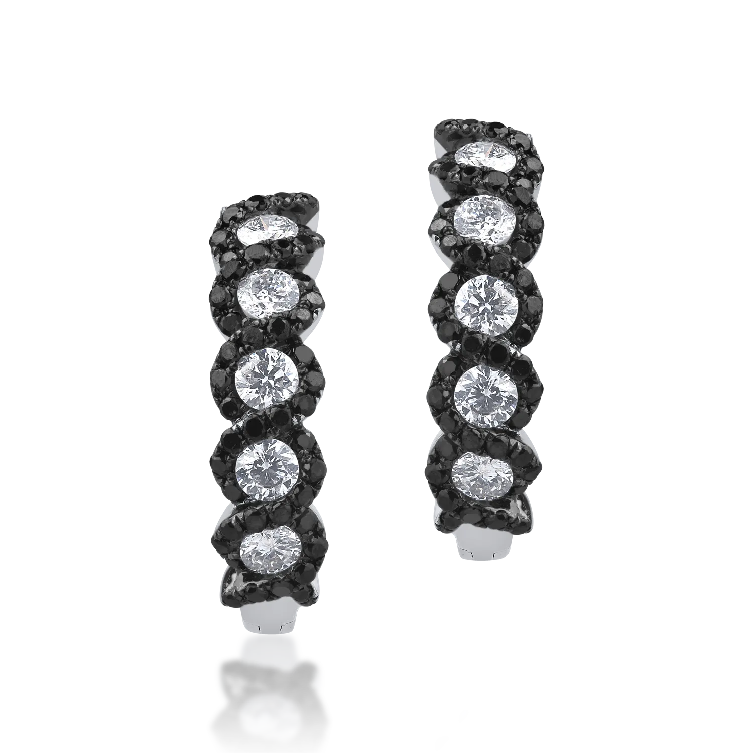 Cercei din aur alb cu diamante transparente de 0.54ct si diamante negre de 0.47ct