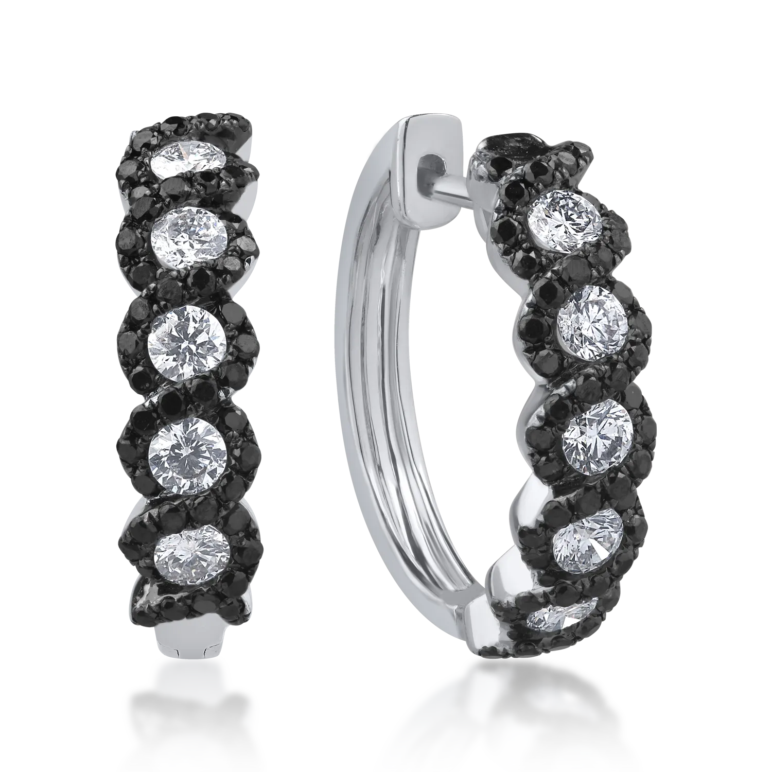 Cercei din aur alb cu diamante transparente de 0.54ct si diamante negre de 0.47ct