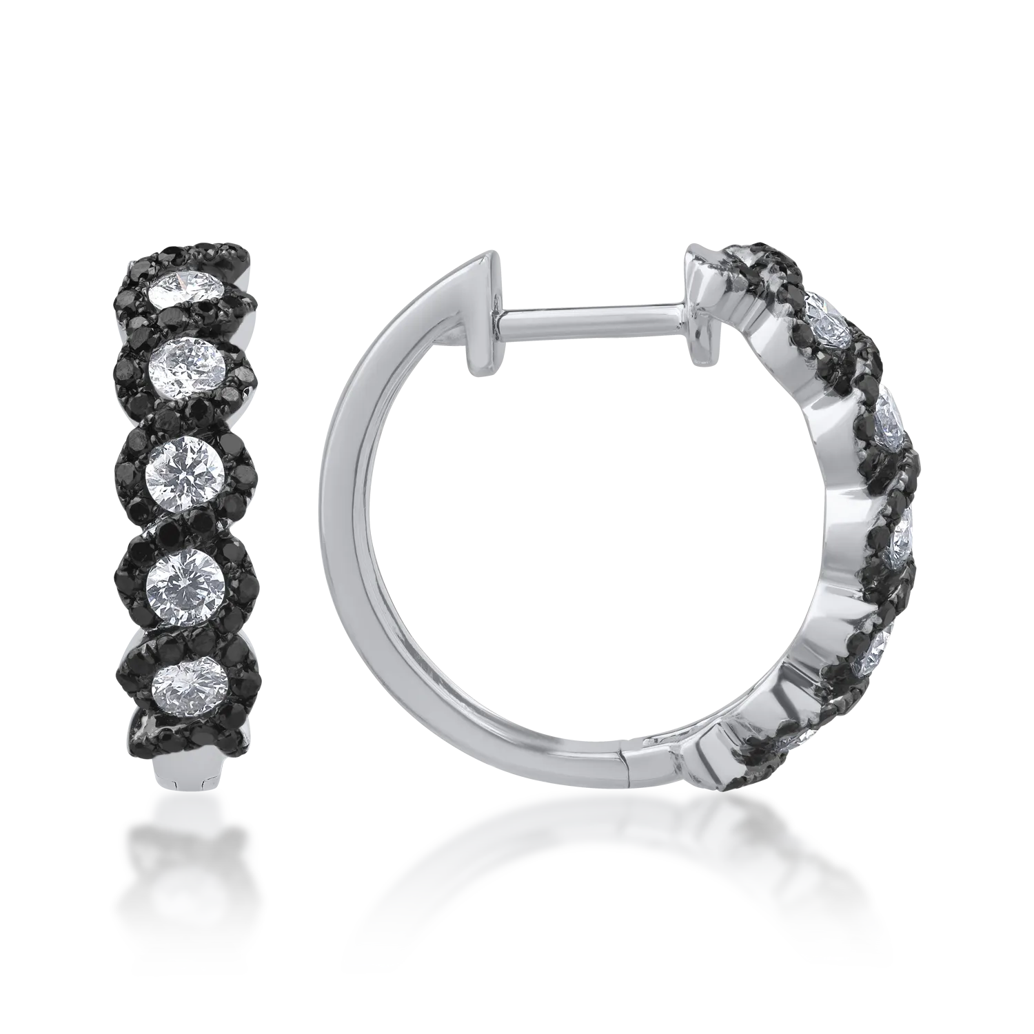 Cercei din aur alb cu diamante transparente de 0.54ct si diamante negre de 0.47ct - imagine 3