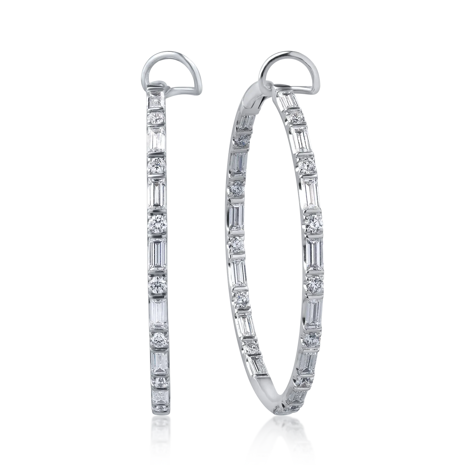 Teilor Cercei din aur alb cu diamante baguette si round de 3.92ct