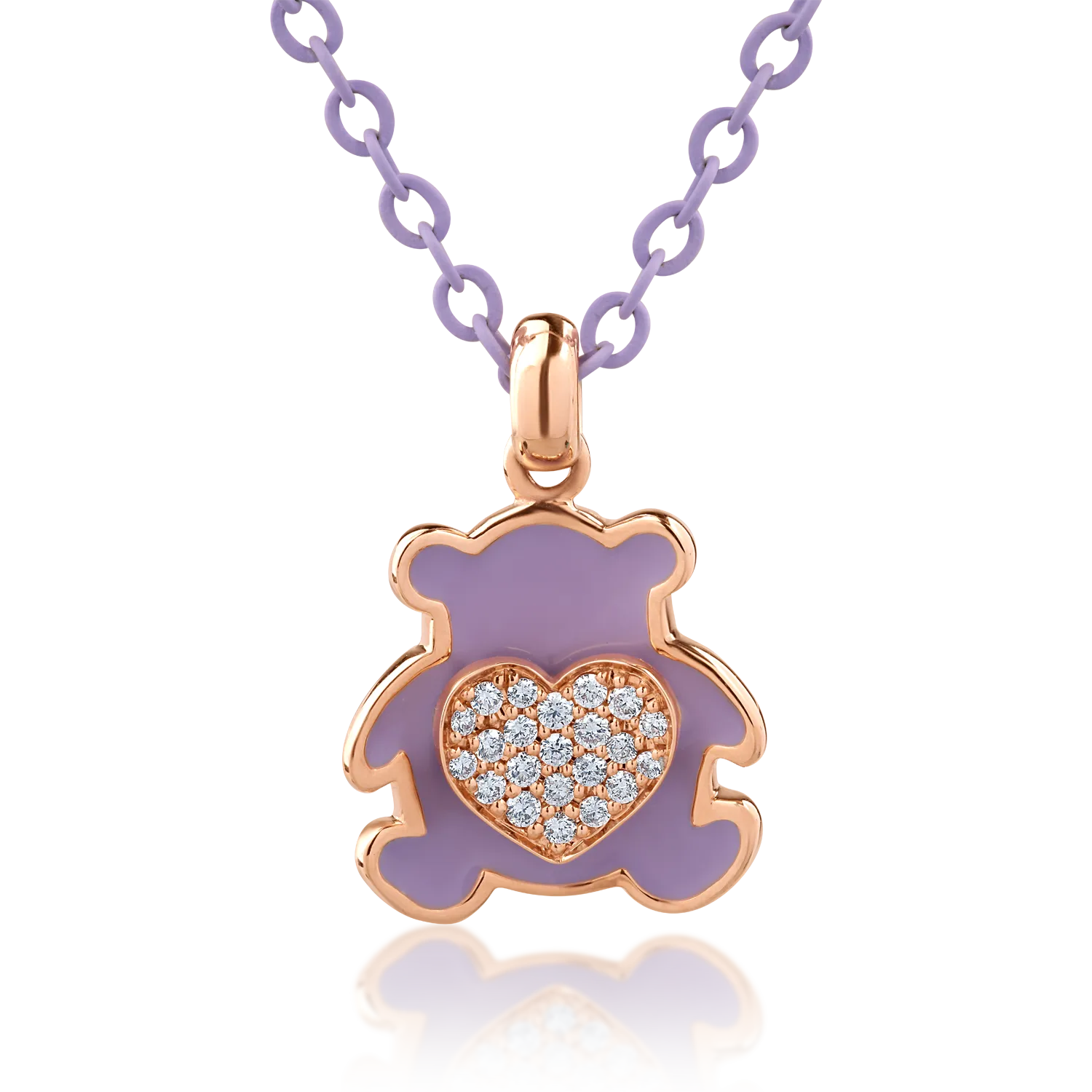 Lant cu pandantiv pentru copii din aur roz cu diamante de 0.1ct