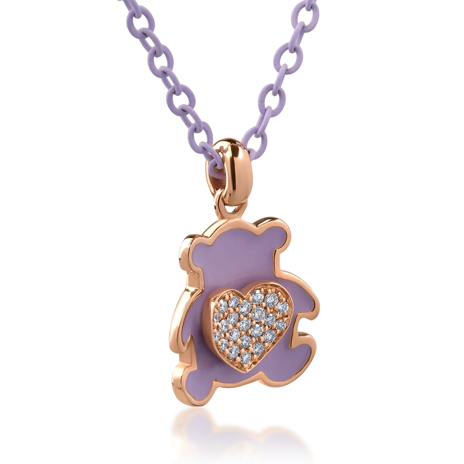 Lant cu pandantiv pentru copii din aur roz cu diamante de 0.1ct