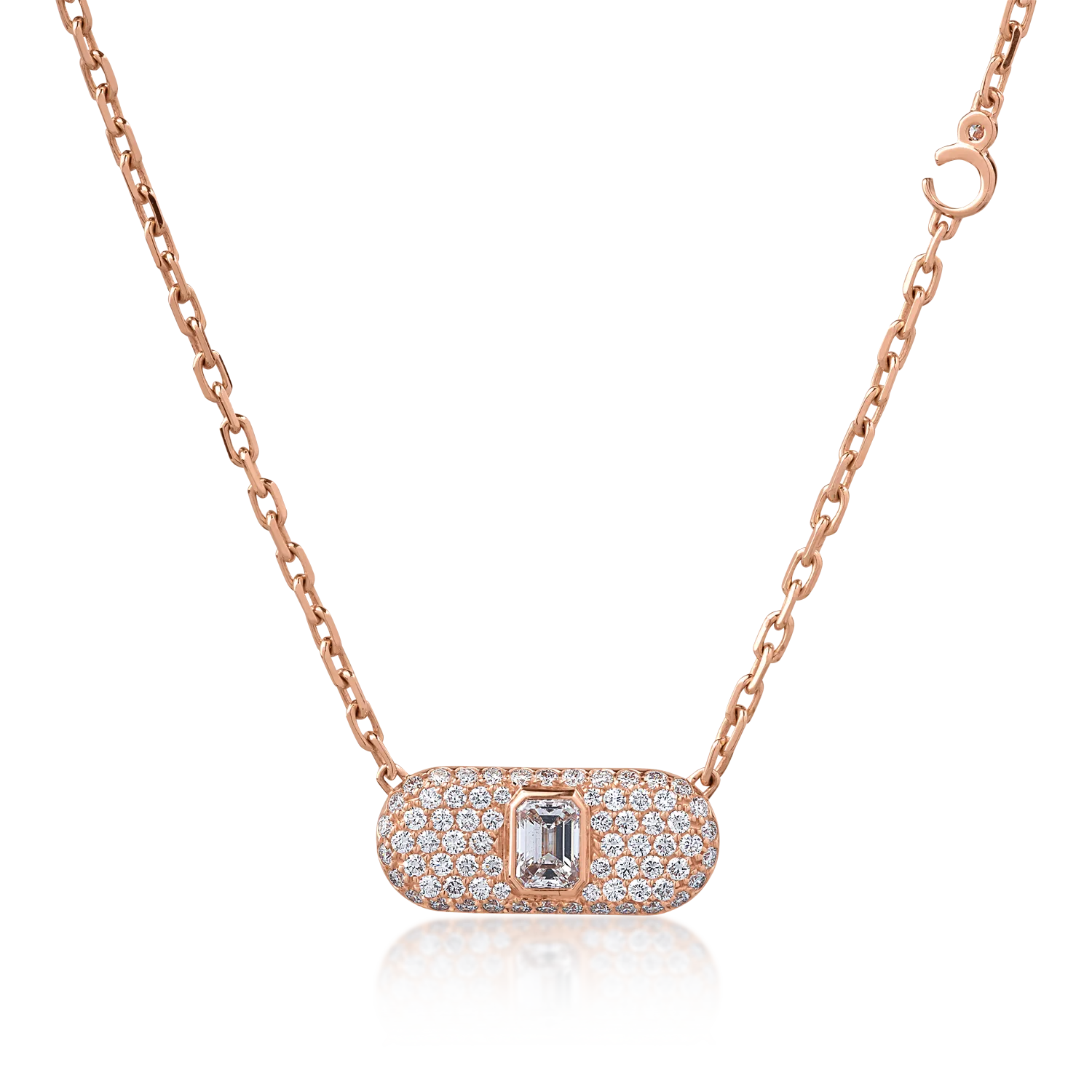 Teilor Lant cu pandantiv din aur roz cu diamante baguette si rotunde de 1.19ct