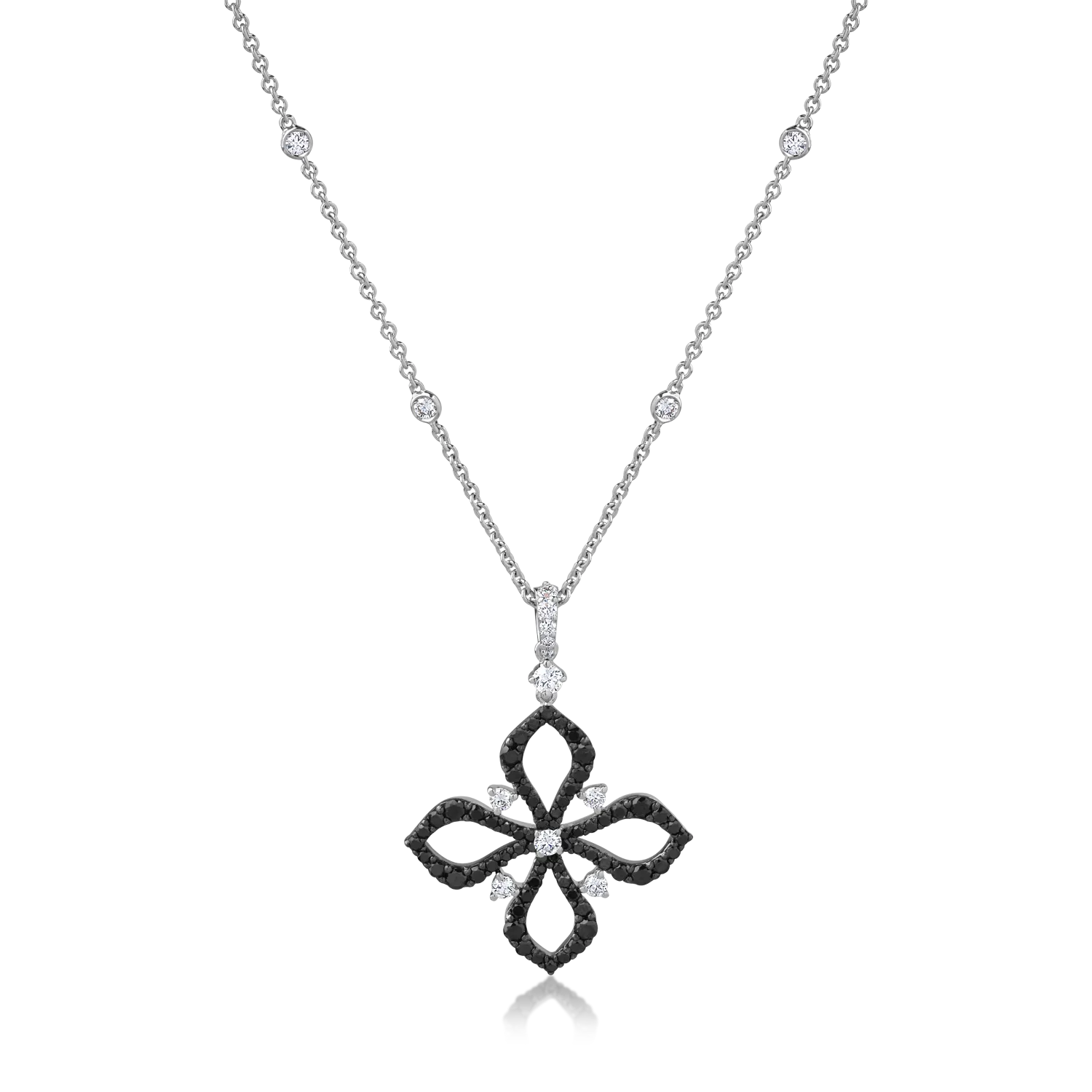 18K white gold pendant necklace with 0.81ct clear diamonds and 0.94ct black diamonds