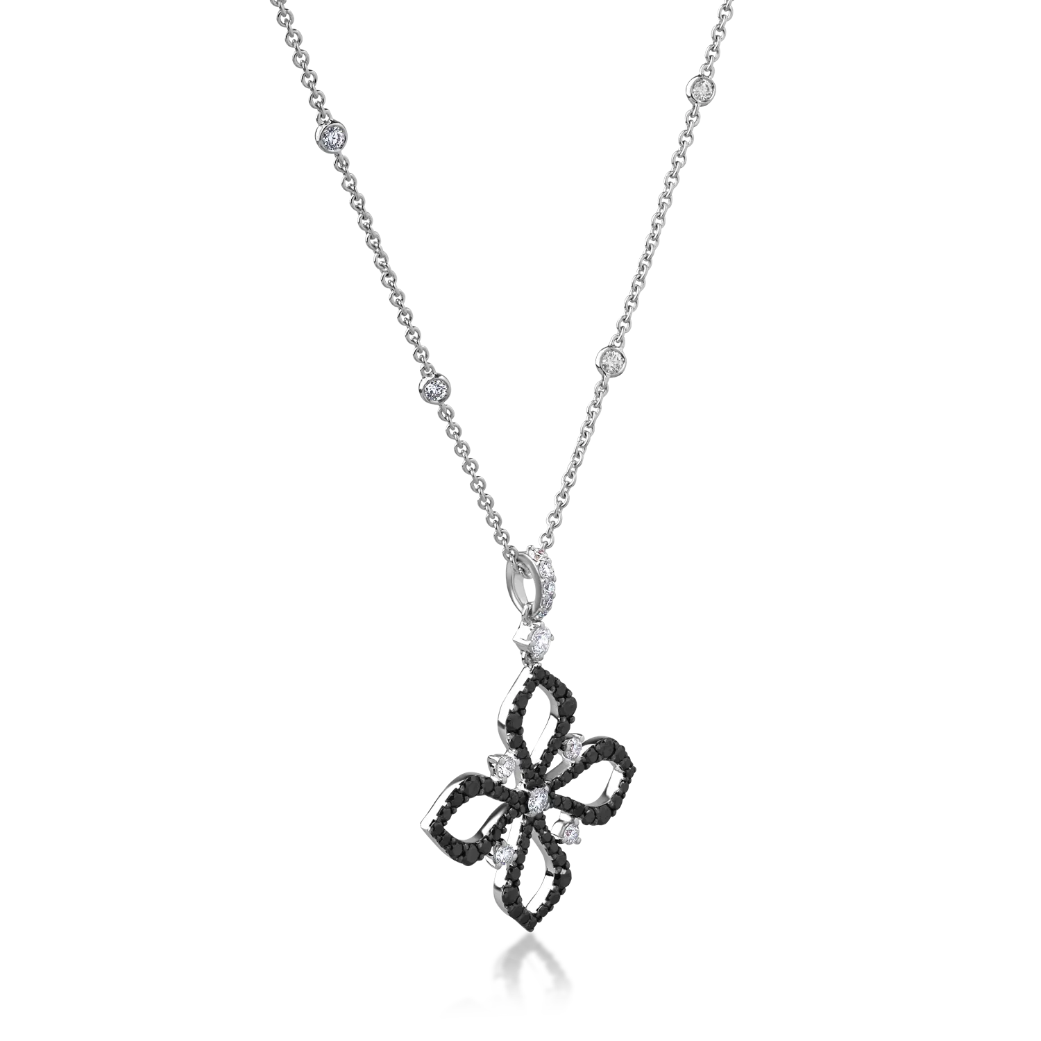Колие с висулка от 18K бяло злато с 0.81ct прозрачни диаманти и 0.94ct черни диаманти