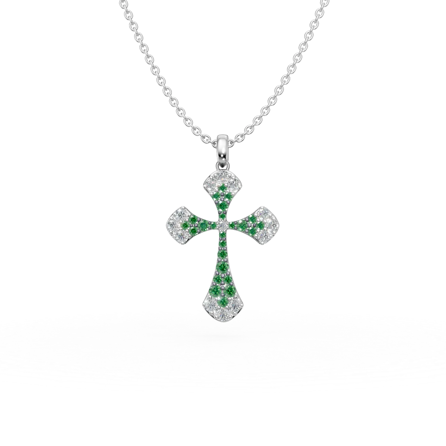 Teilor Lant cu pandantiv cruce din aur alb cu diamante de 0.42ct si smaralde de 0.31ct