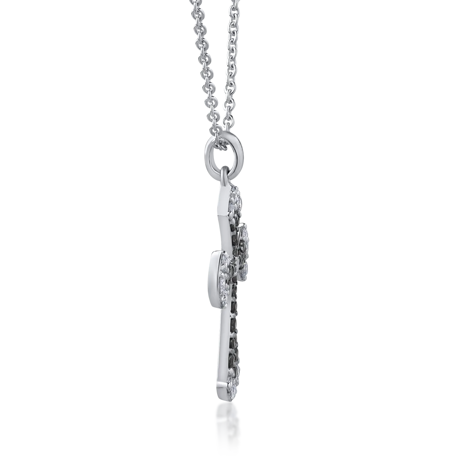 18K white gold cross pendant necklace with 0.42ct clear diamonds and 0.45ct black diamonds