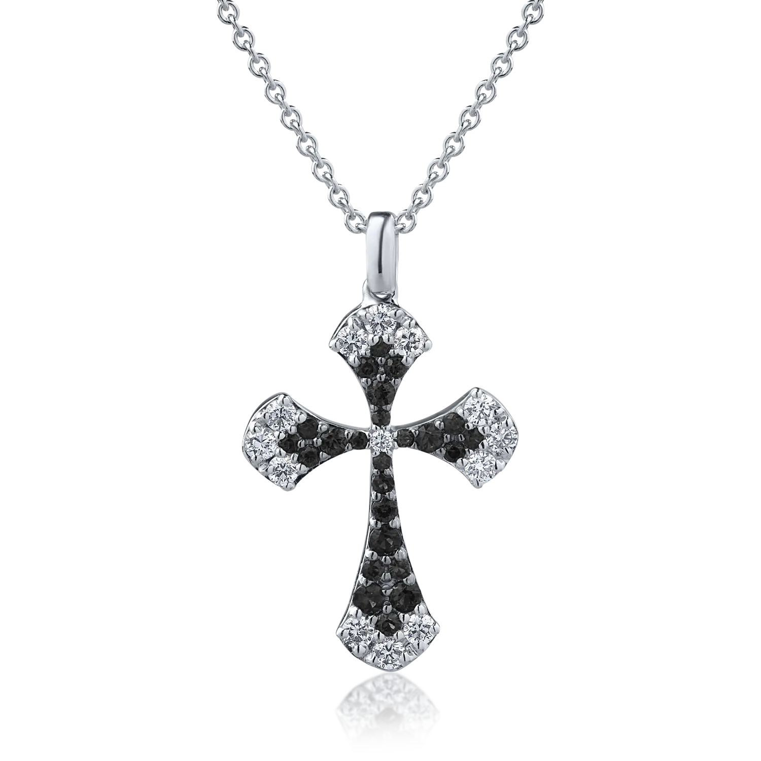 Lant cu pandantiv cruce din aur alb de 18K cu diamante transparente de 0.42ct si diamante negre de 0.45ct-126738