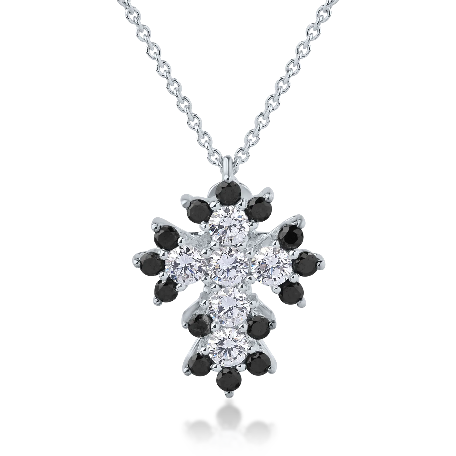 18K white gold cross pendant necklace with 0.61ct clear diamonds and 0.41ct black diamonds